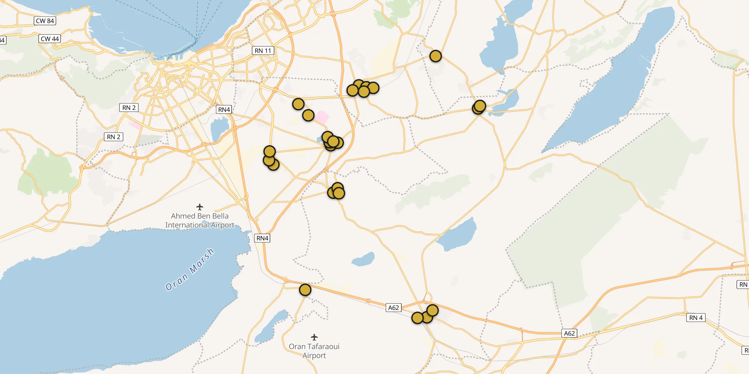 Plan des mosquées à Sidi ech Chahmi : cliquez sur un point pour voir la fiche