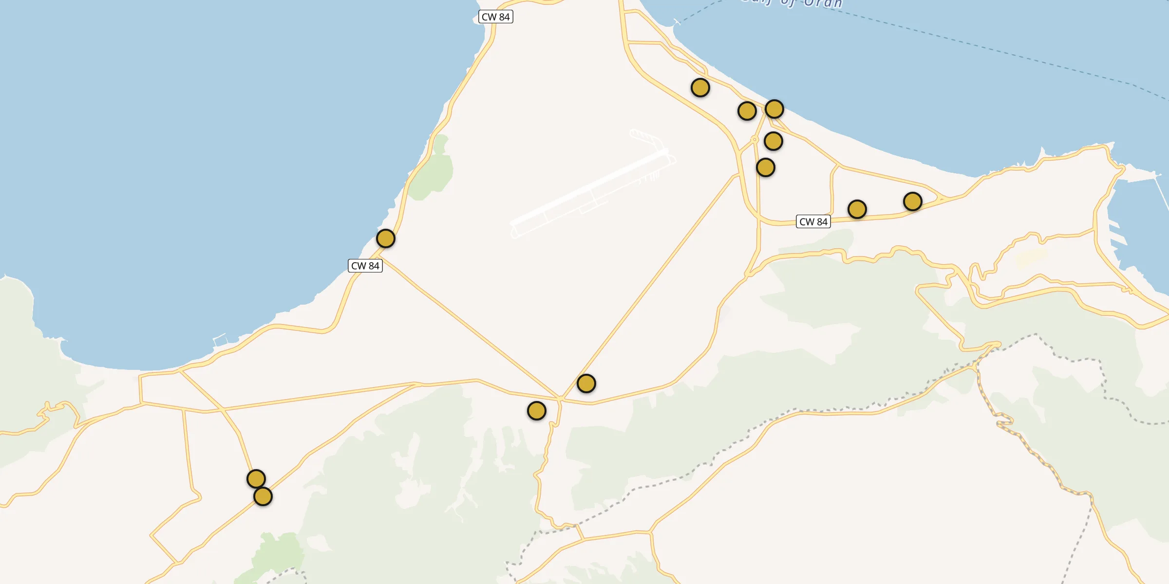 Plan des mosquées à ’Aïn el Turk : cliquez sur un point pour voir la fiche