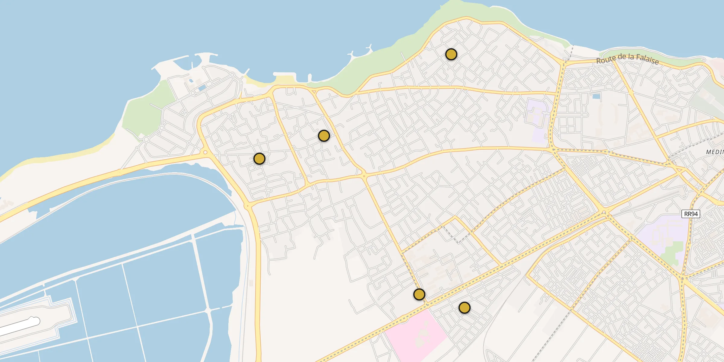 Plan des mosquées à Skanès : cliquez sur un point pour voir la fiche