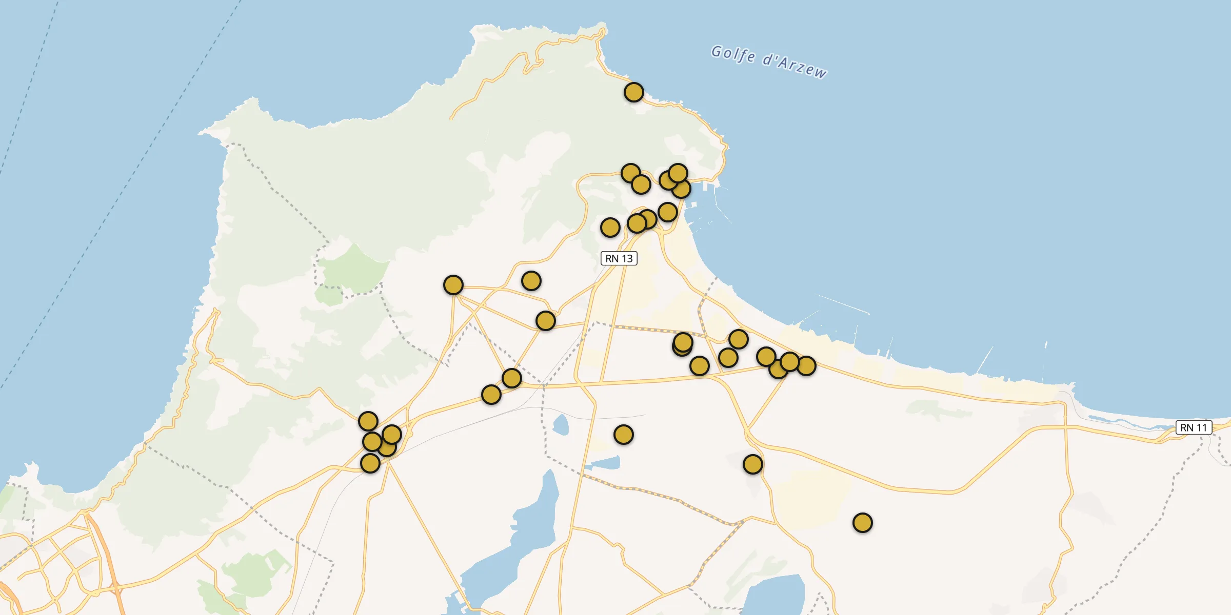 Plan des mosquées à Aïn el Bya : cliquez sur un point pour voir la fiche