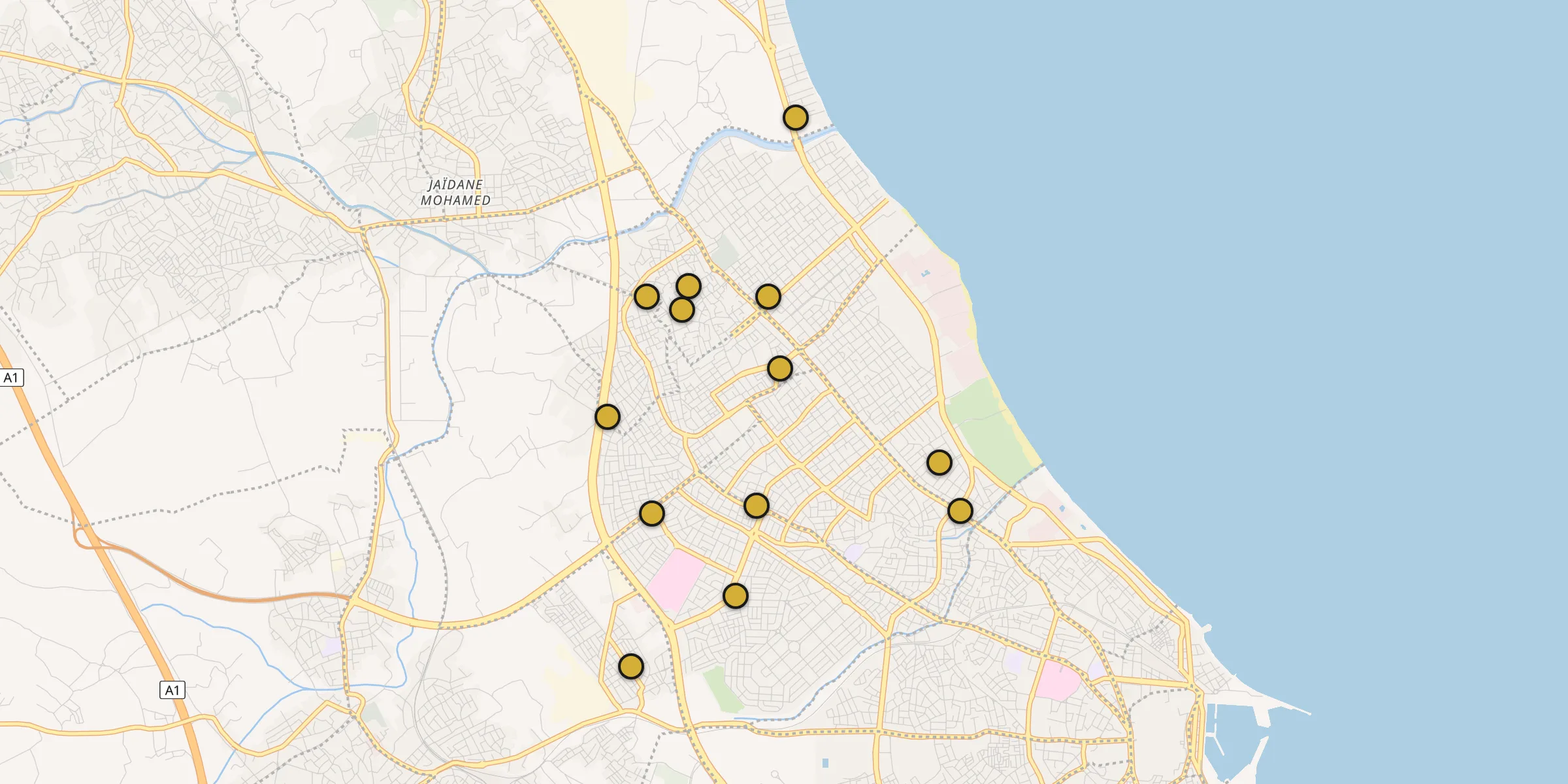 Plan des mosquées à Hammam Sousse : cliquez sur un point pour voir la fiche