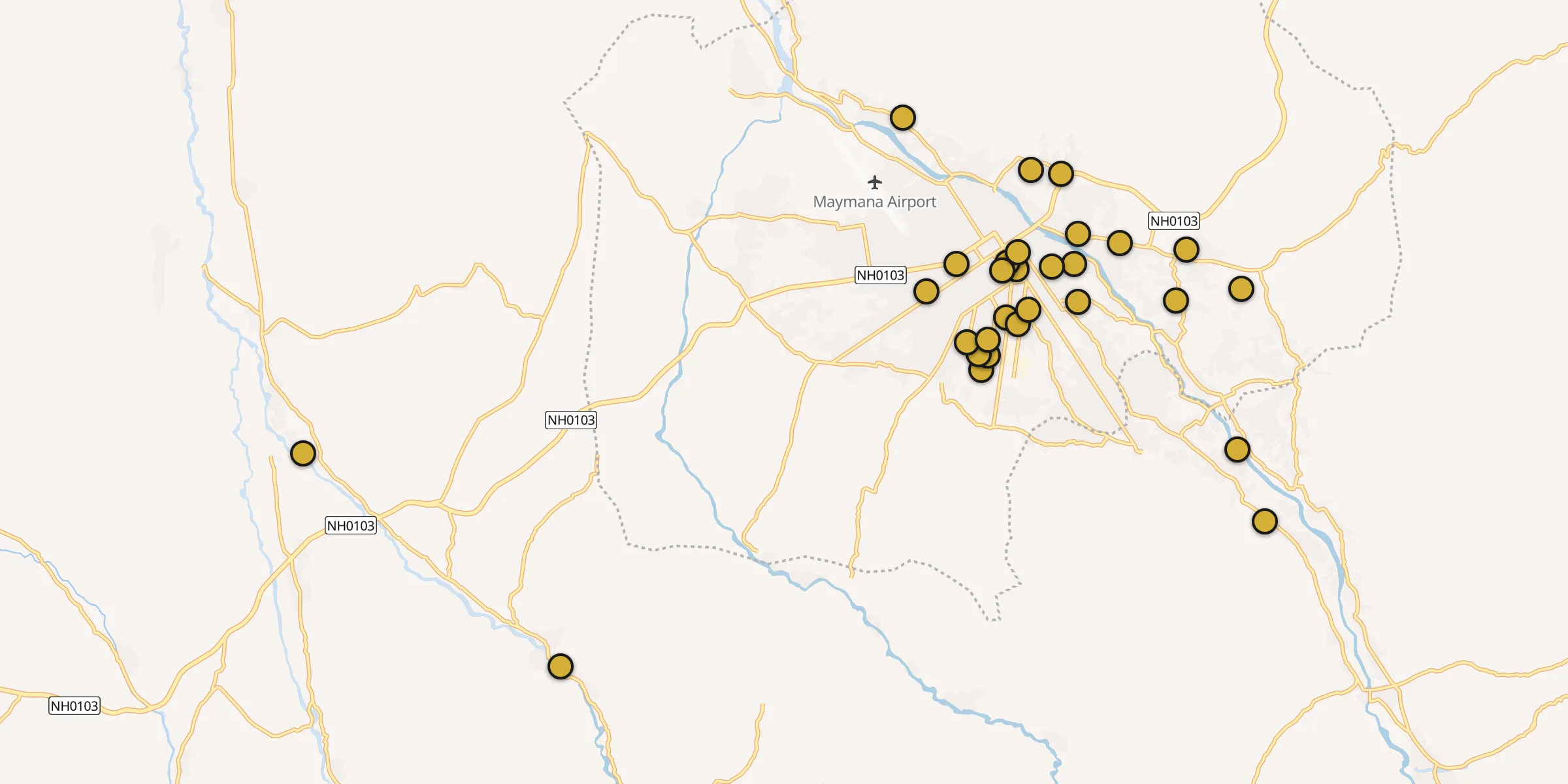 Plan des mosquées à Maïmana : cliquez sur un point pour voir la fiche