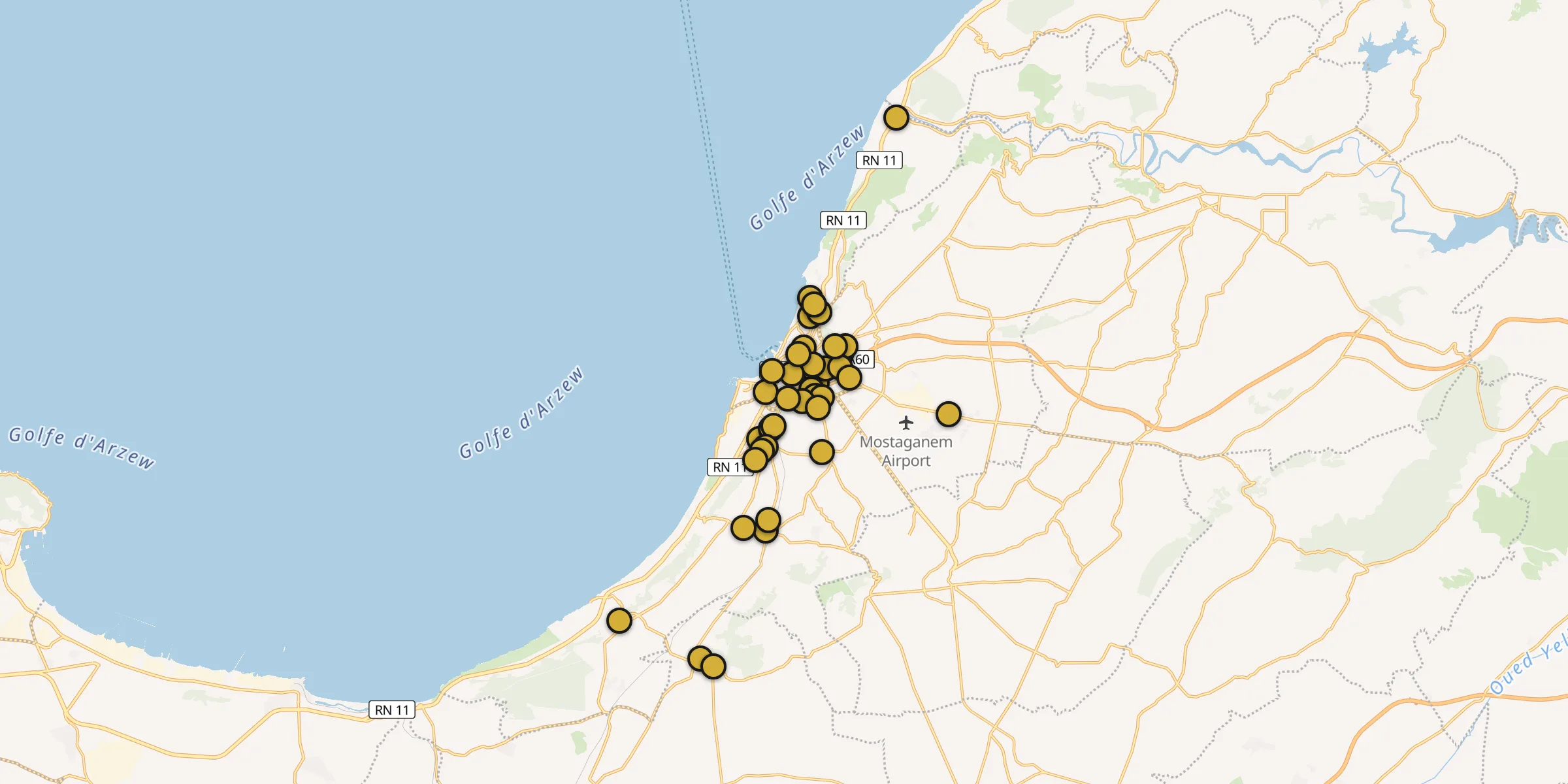 Plan des mosquées à Mostaganem : cliquez sur un point pour voir la fiche