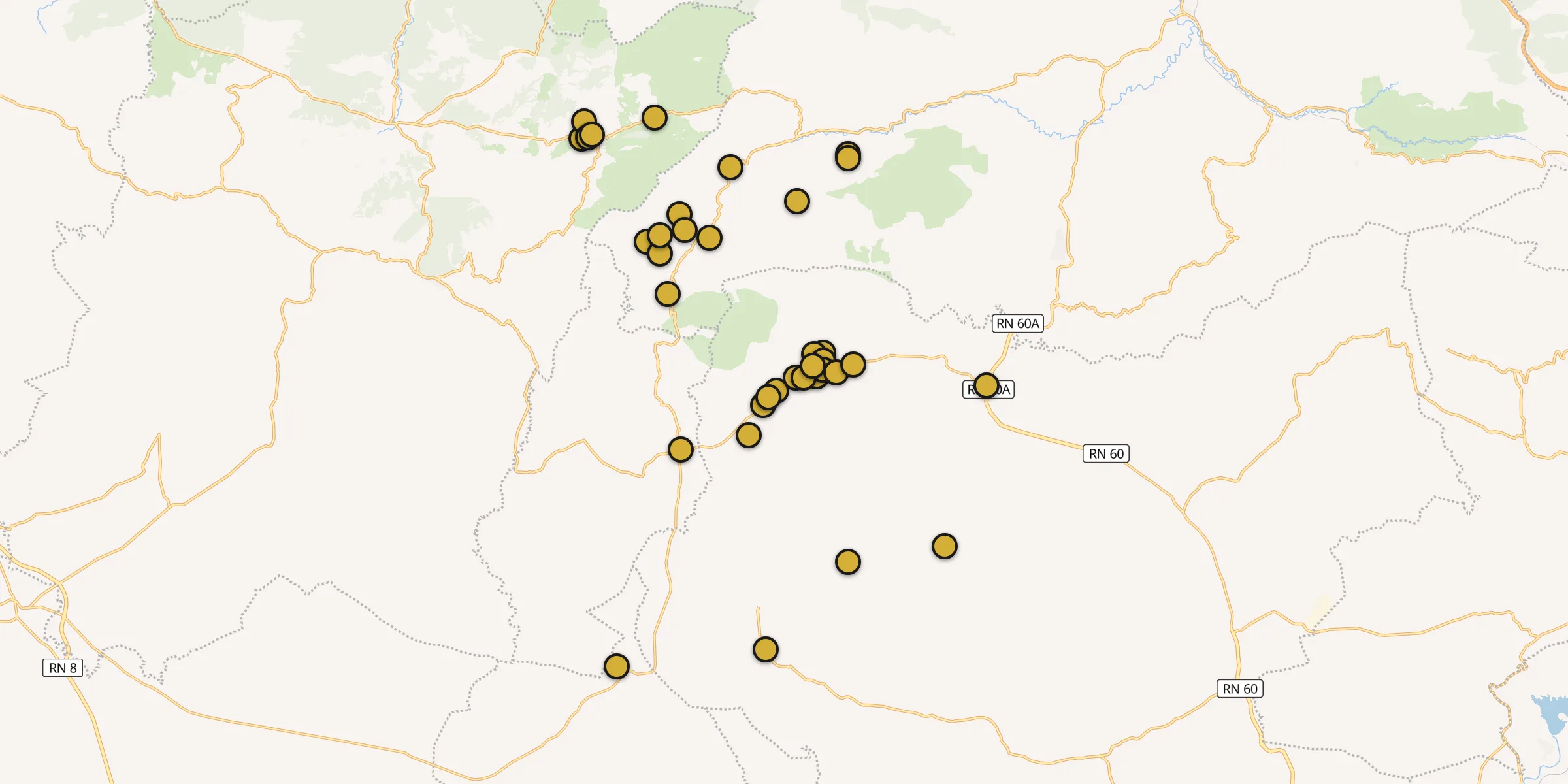 Plan des mosquées à Melouza : cliquez sur un point pour voir la fiche
