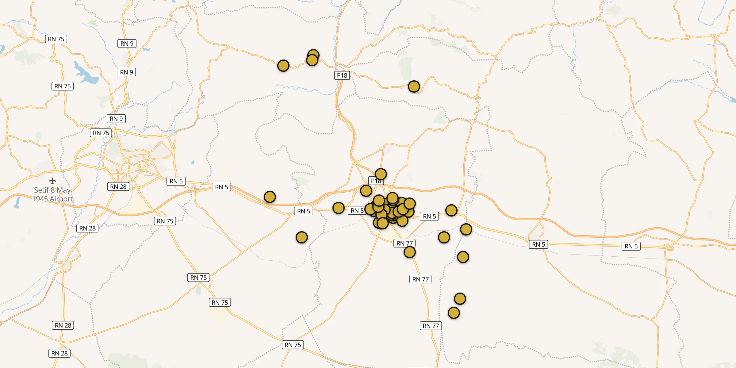 Plan des mosquées à El Eulma : cliquez sur un point pour voir la fiche