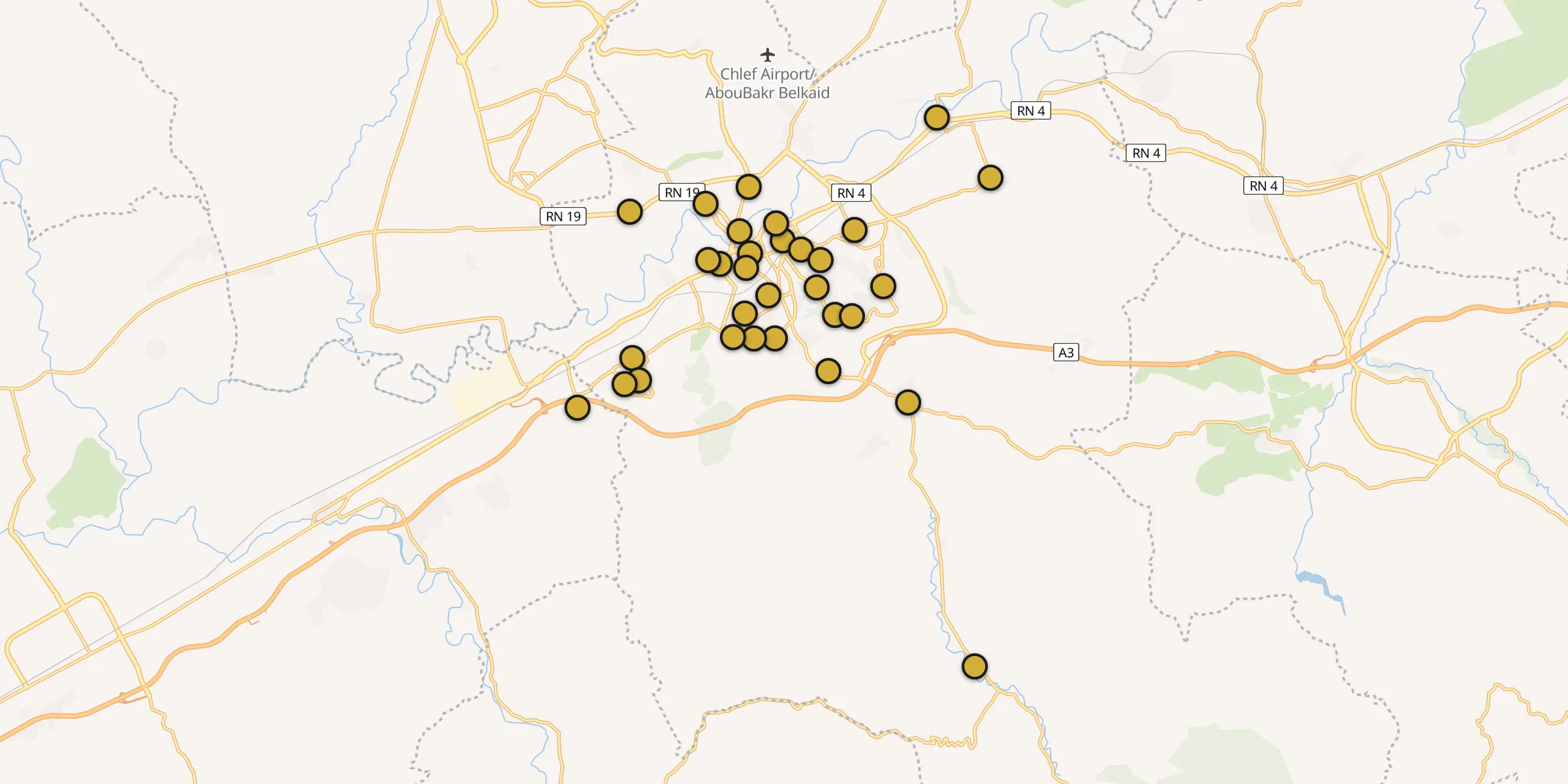Plan des mosquées à Chlef : cliquez sur un point pour voir la fiche