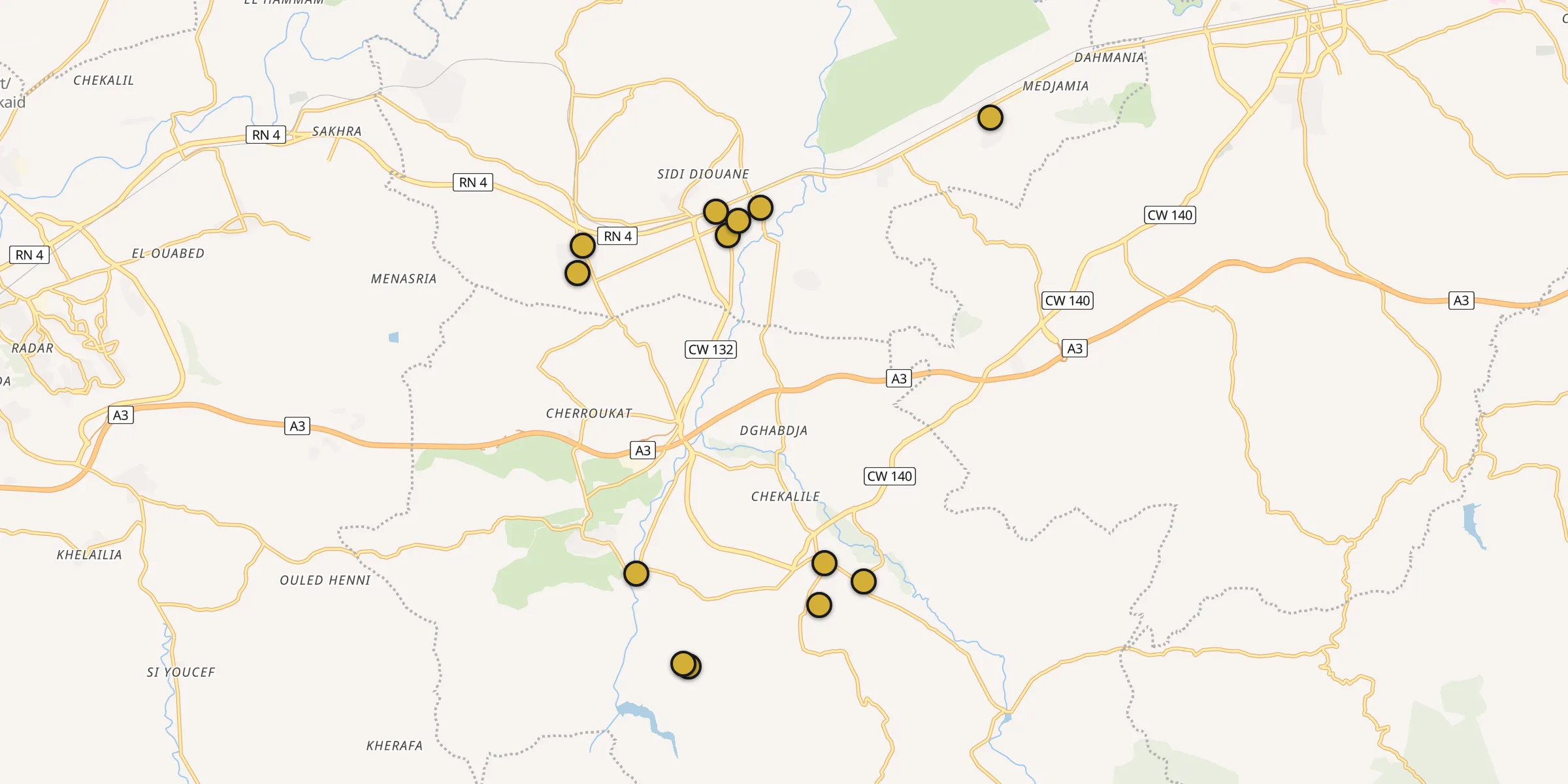 Plan des mosquées à Oued Fodda : cliquez sur un point pour voir la fiche
