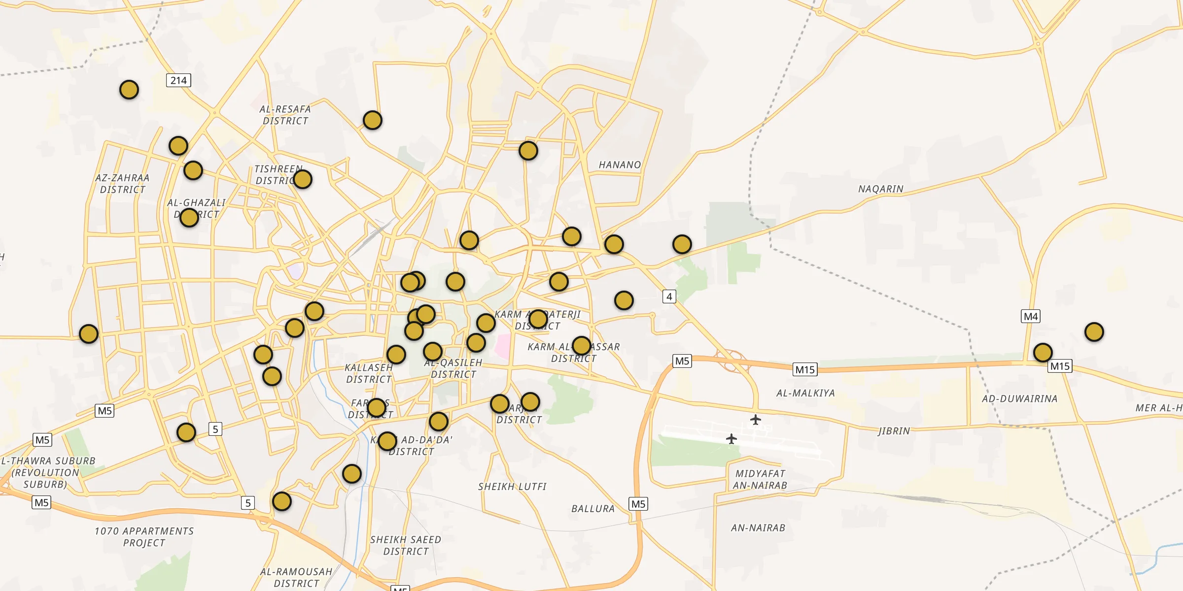 Carte des mosquées à Alep
