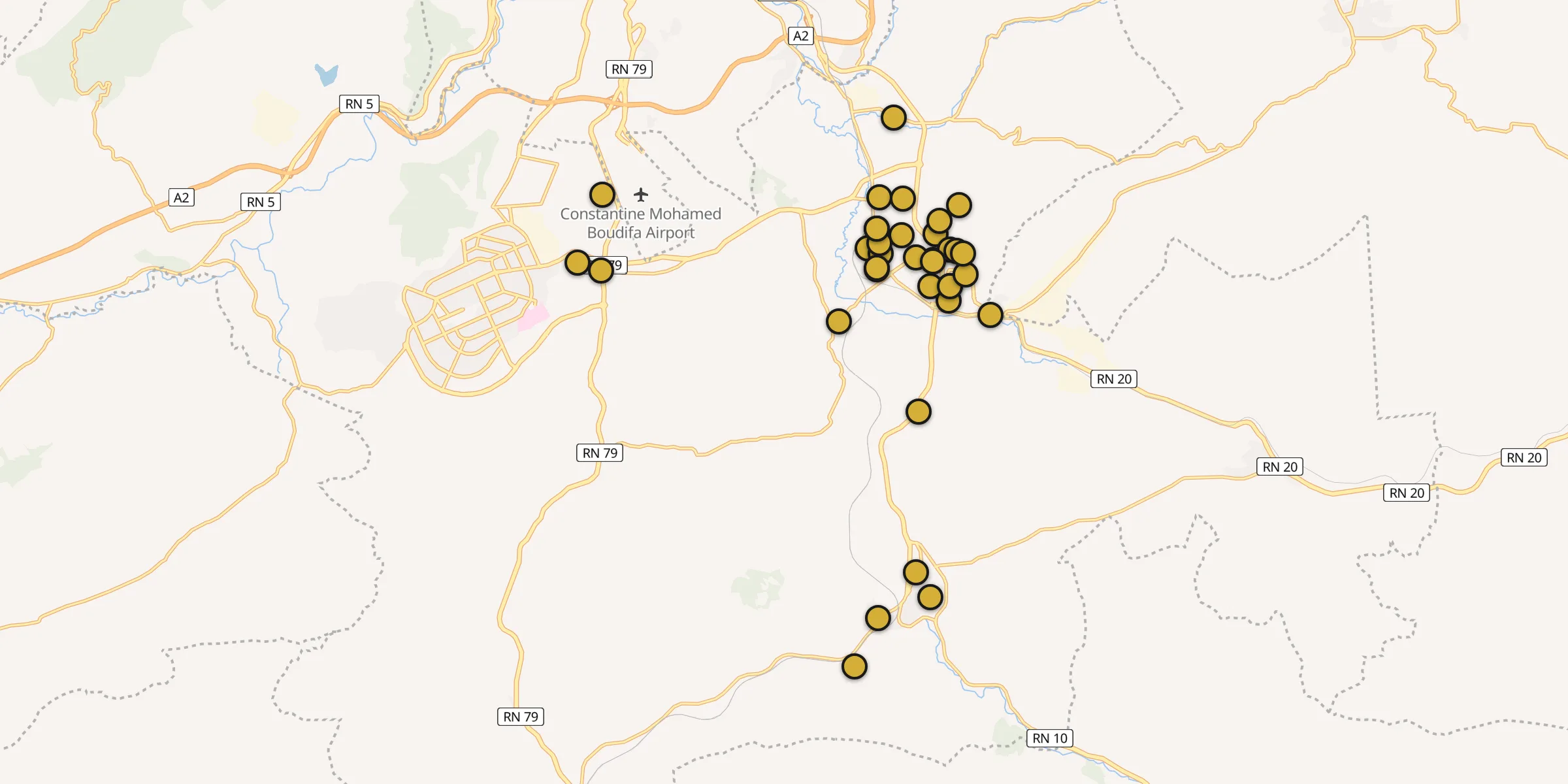 Plan des mosquées à El Khroub : cliquez sur un point pour voir la fiche