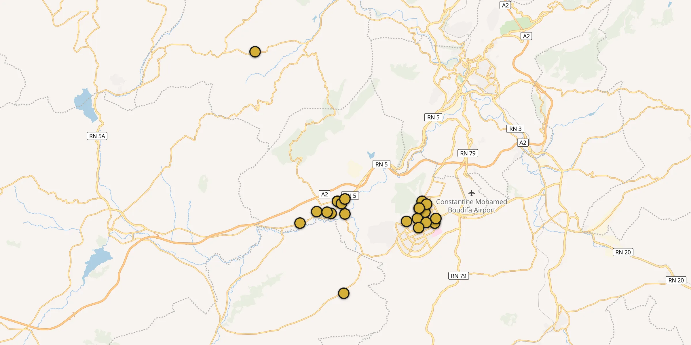 Plan des mosquées à Aïn Smara : cliquez sur un point pour voir la fiche