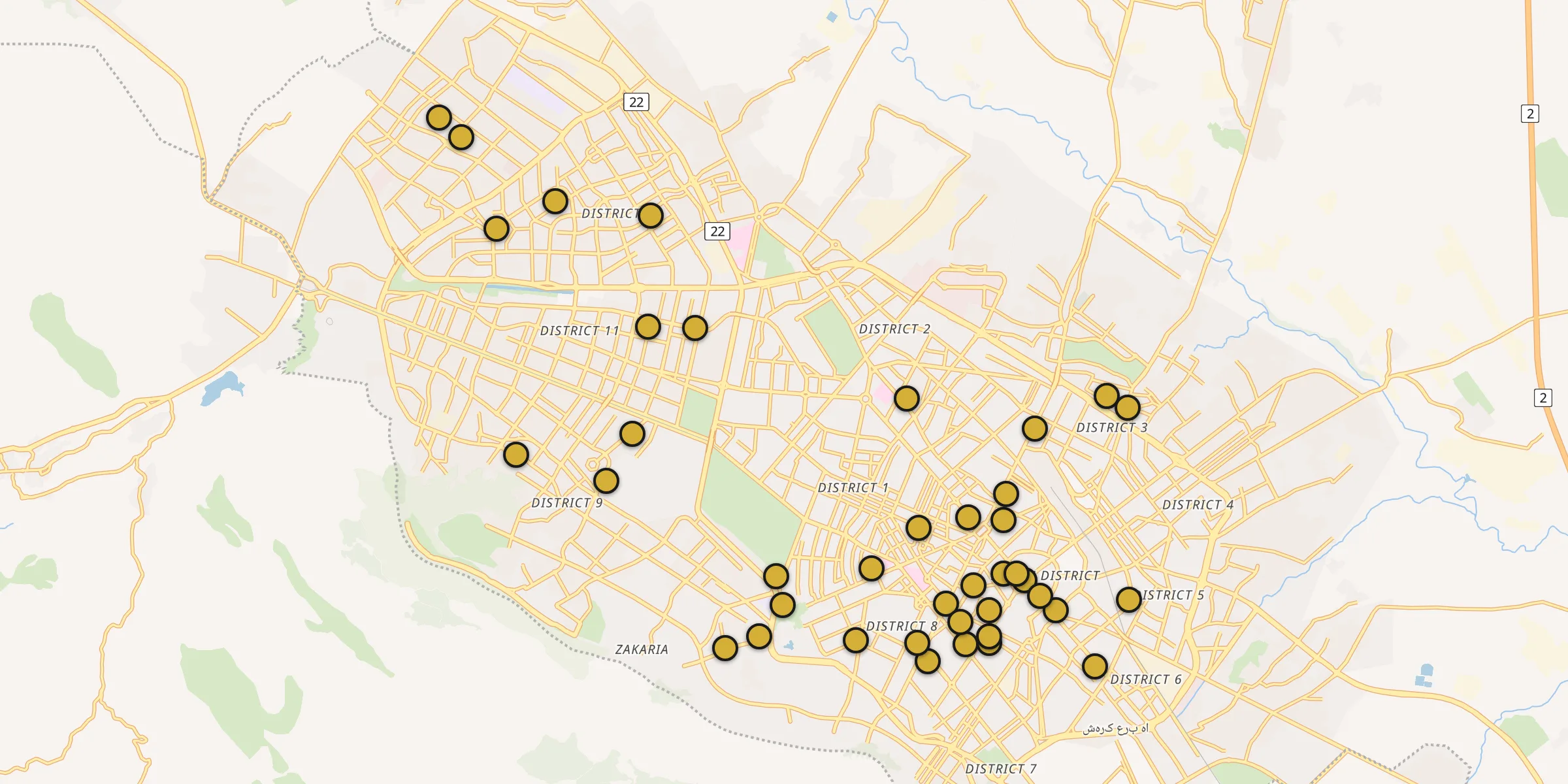 Carte des mosquées à Mashhad