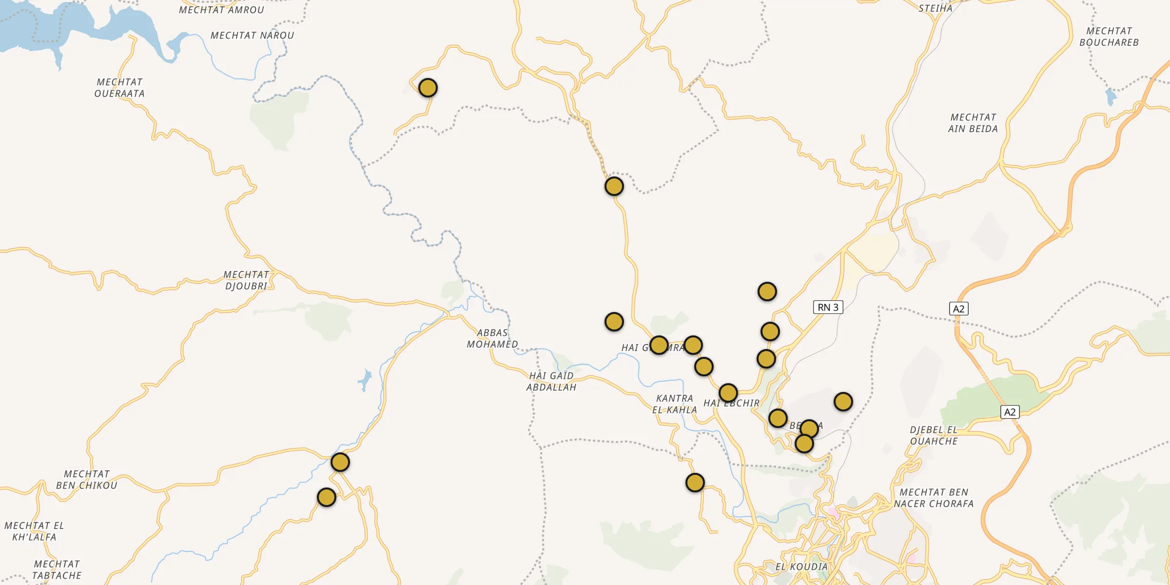 Plan des mosquées à Hamma Bouziane : cliquez sur un point pour voir la fiche