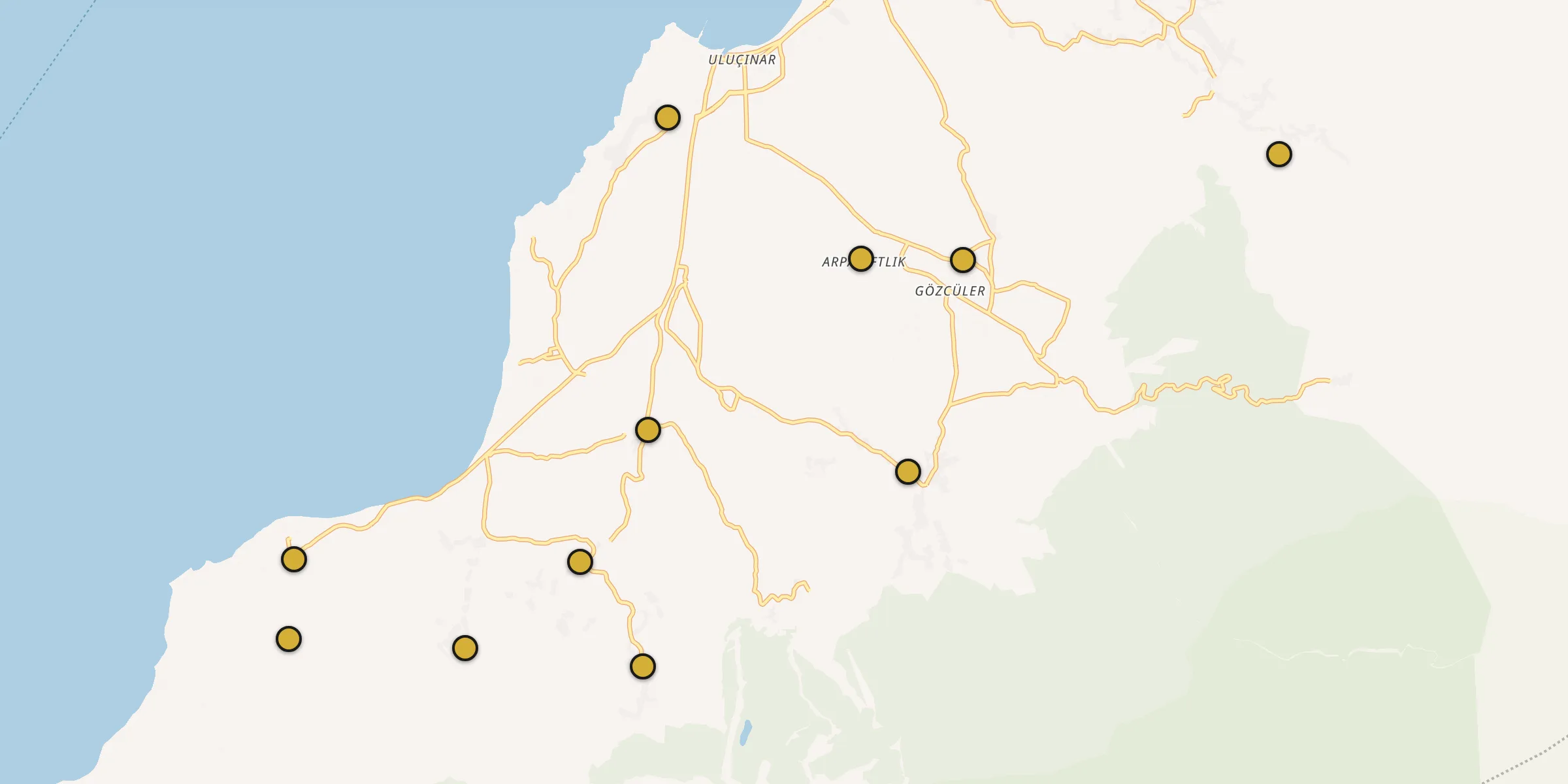 Plan des mosquées à Arsuz : cliquez sur un point pour voir la fiche