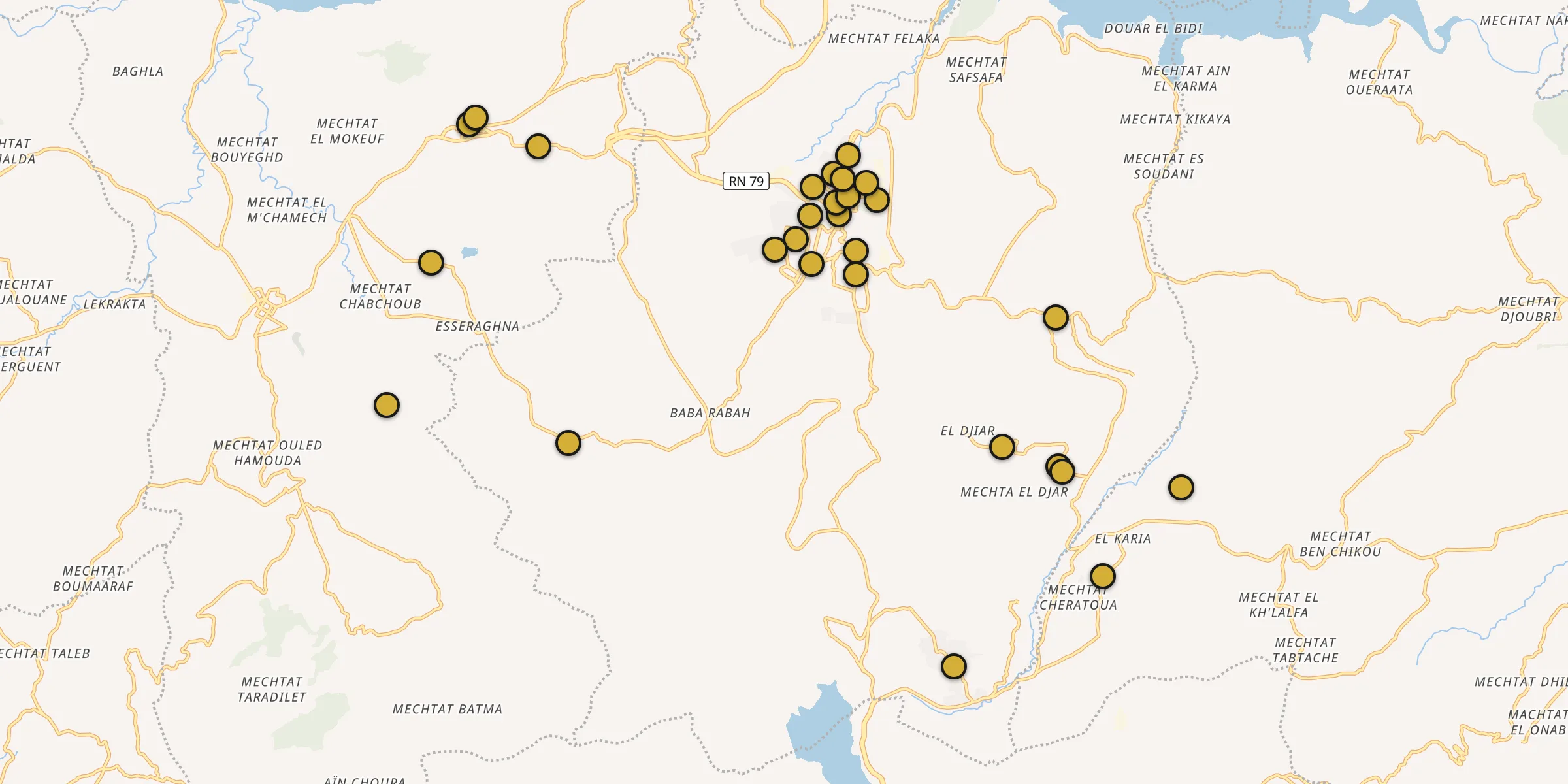 Plan des mosquées à Mila : cliquez sur un point pour voir la fiche