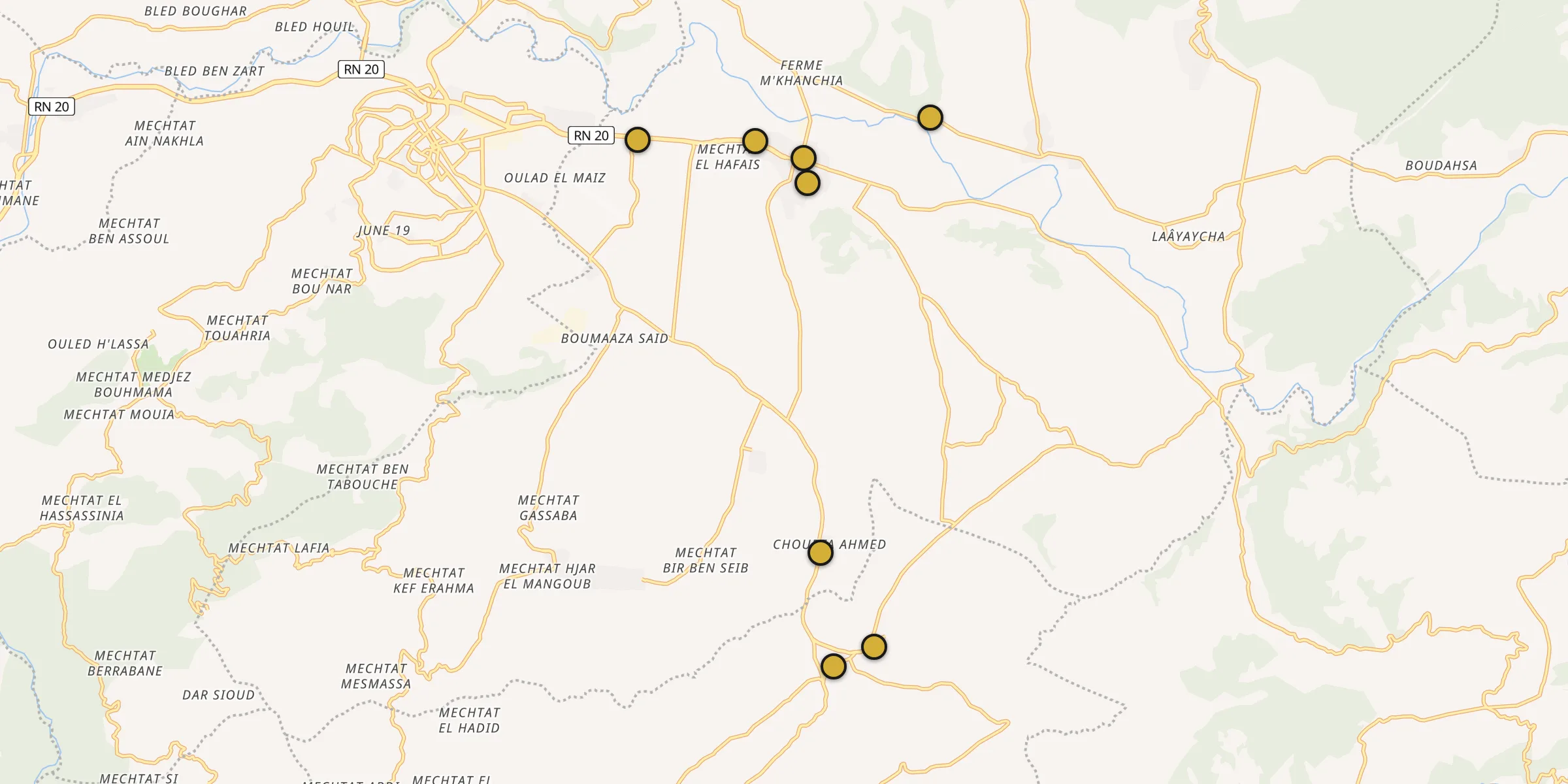 Plan des mosquées à Boumahra Ahmed : cliquez sur un point pour voir la fiche