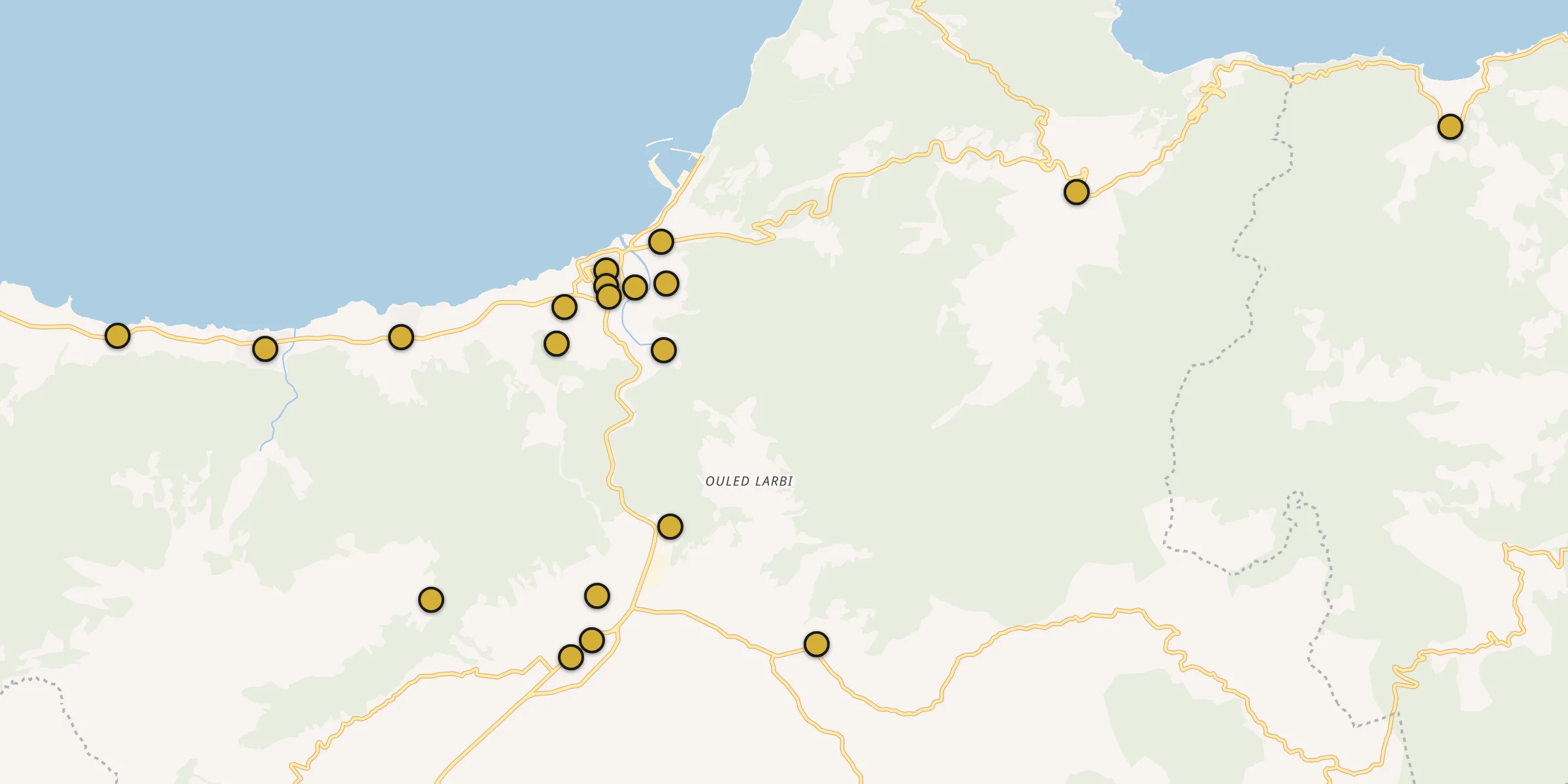 Plan des mosquées à Sidi Akkacha : cliquez sur un point pour voir la fiche