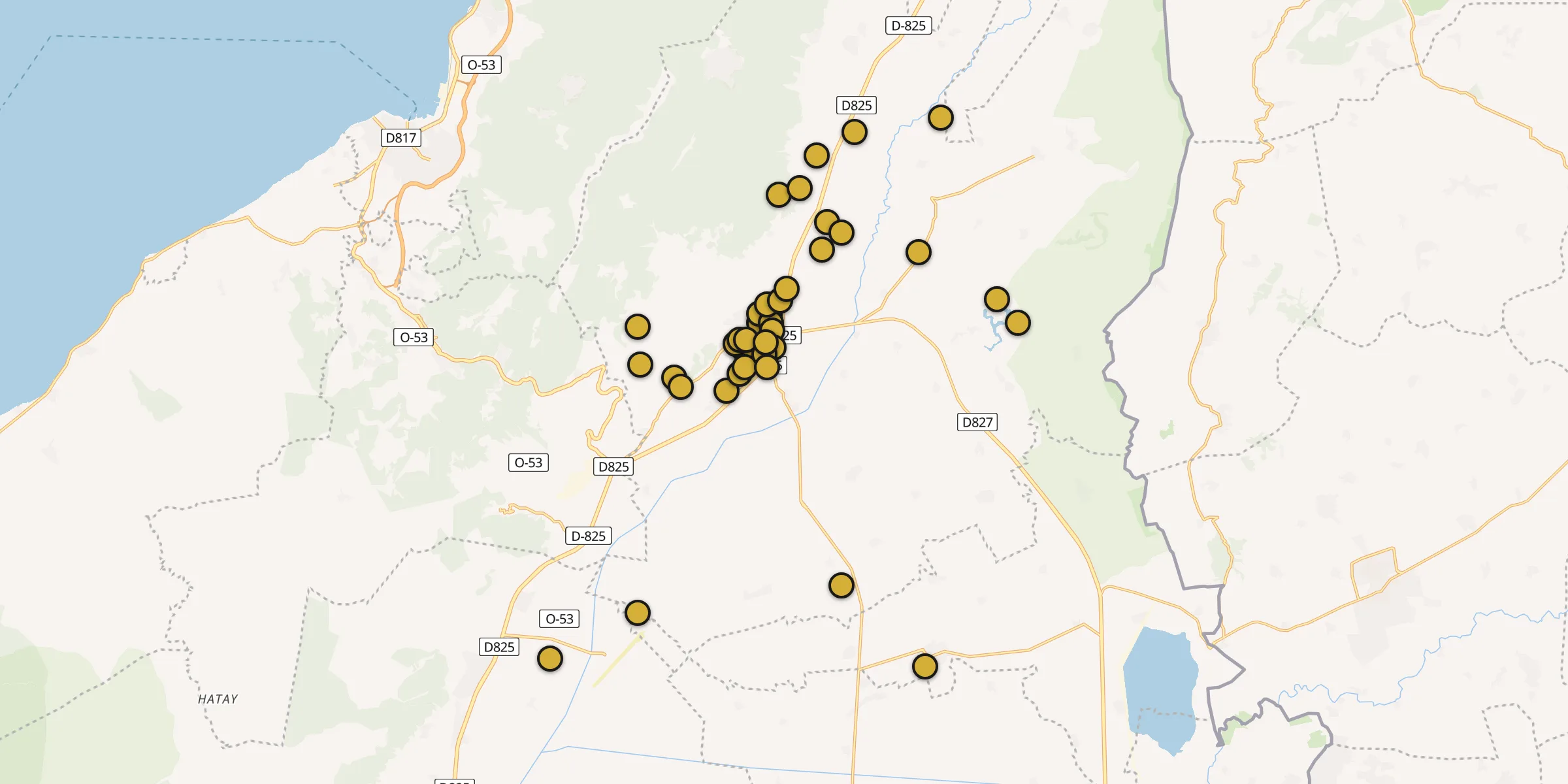 Plan des mosquées à Kırıkhan : cliquez sur un point pour voir la fiche
