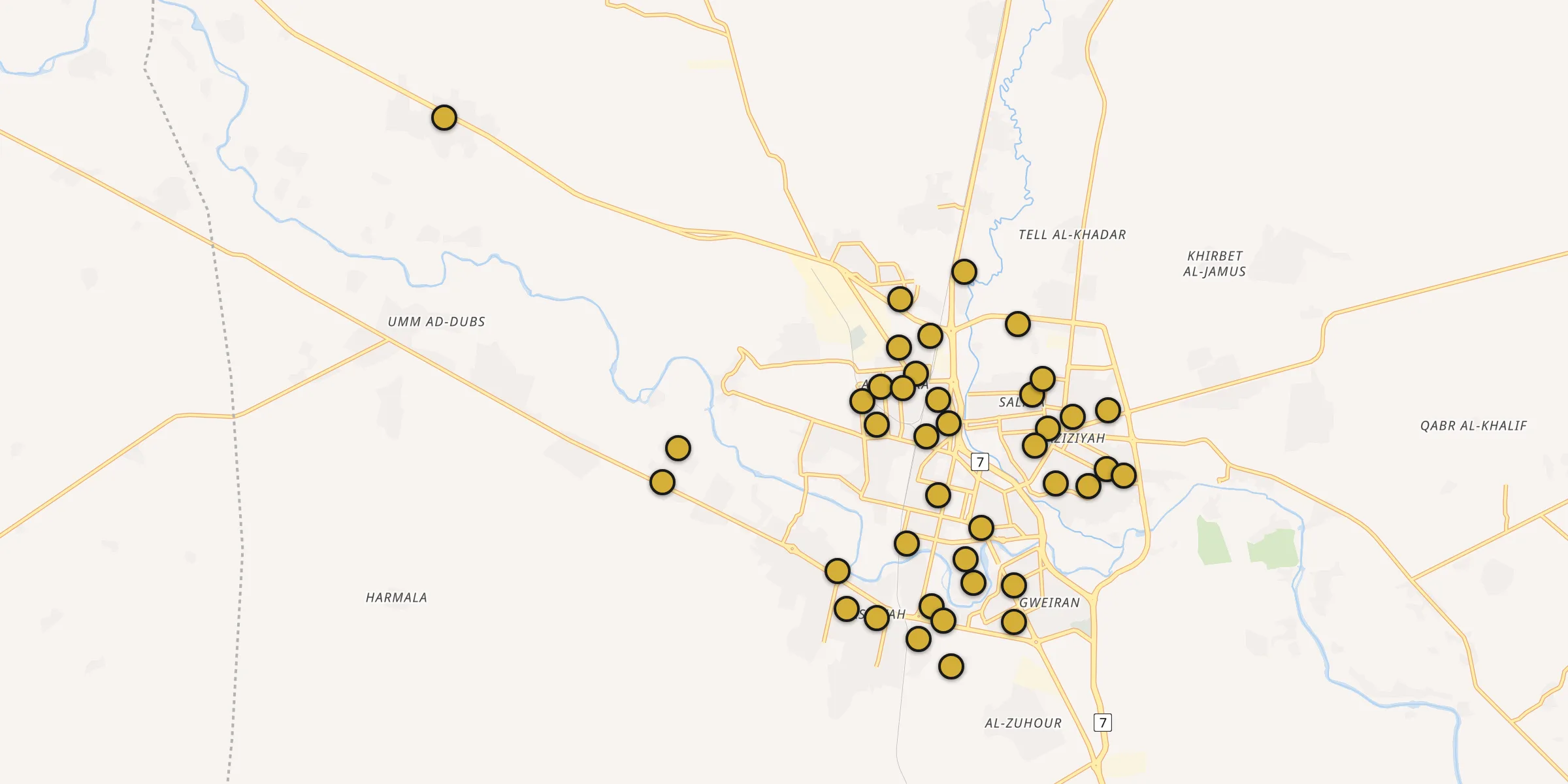 Plan des mosquées à Hassaké : cliquez sur un point pour voir la fiche