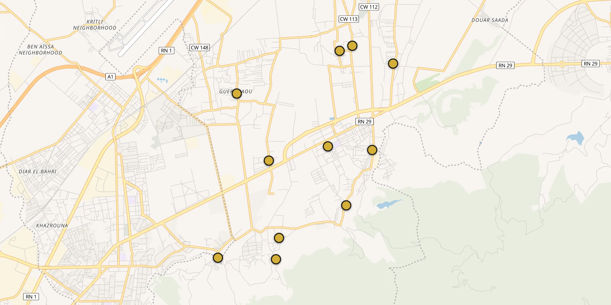 Plan des mosquées à Souma : cliquez sur un point pour voir la fiche