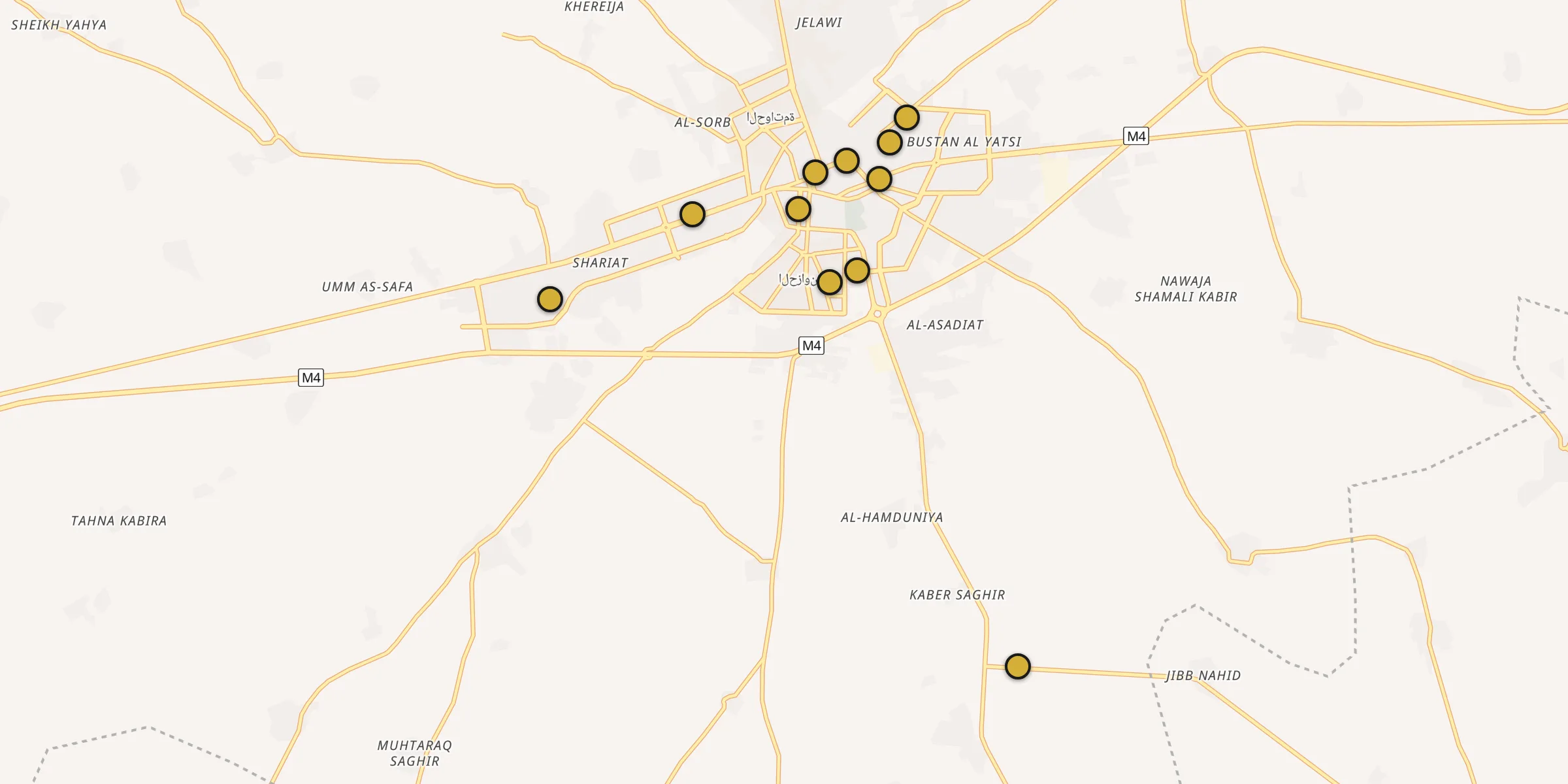 Plan des mosquées à Manbij : cliquez sur un point pour voir la fiche