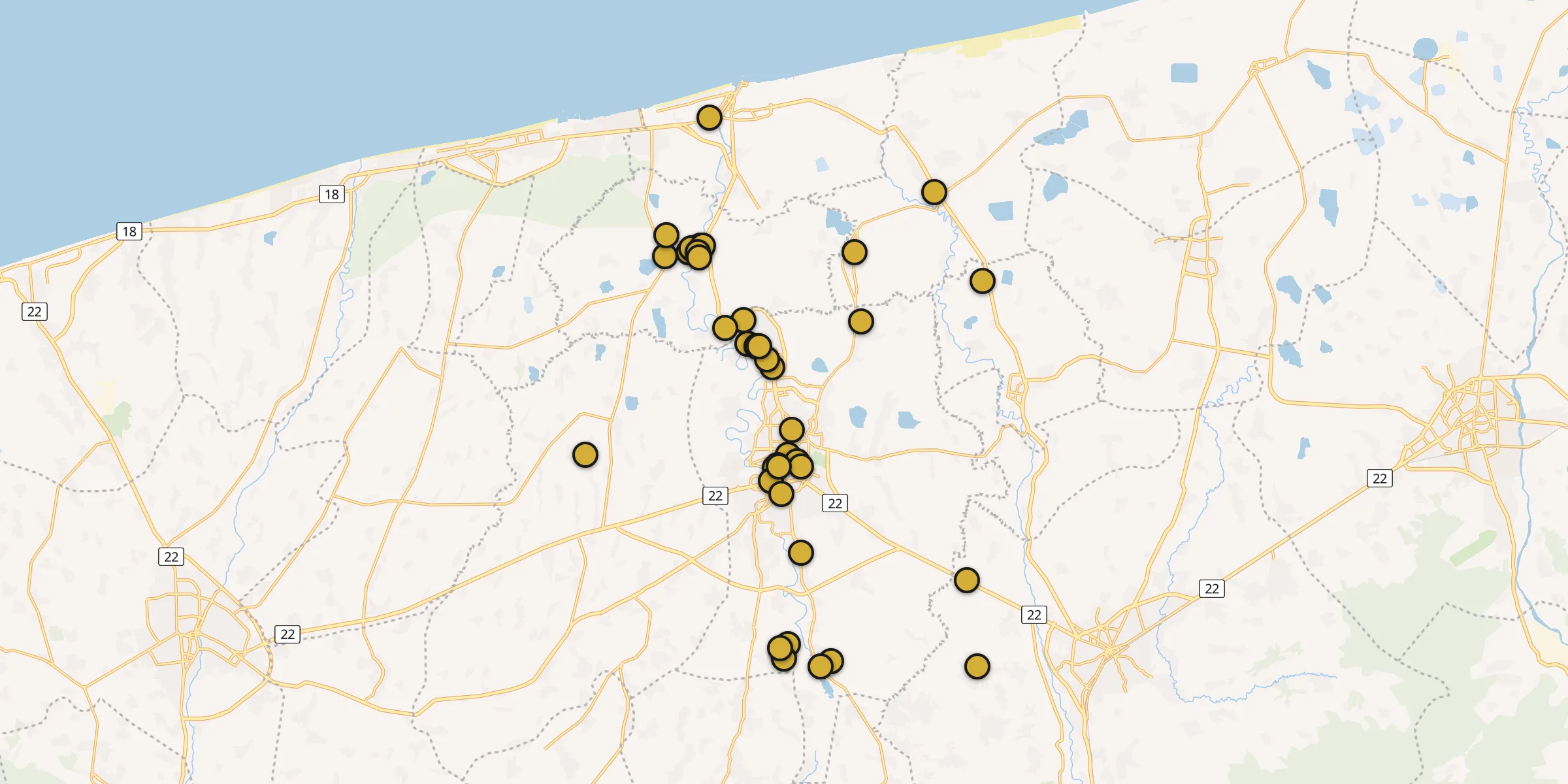 Plan des mosquées à Babol : cliquez sur un point pour voir la fiche