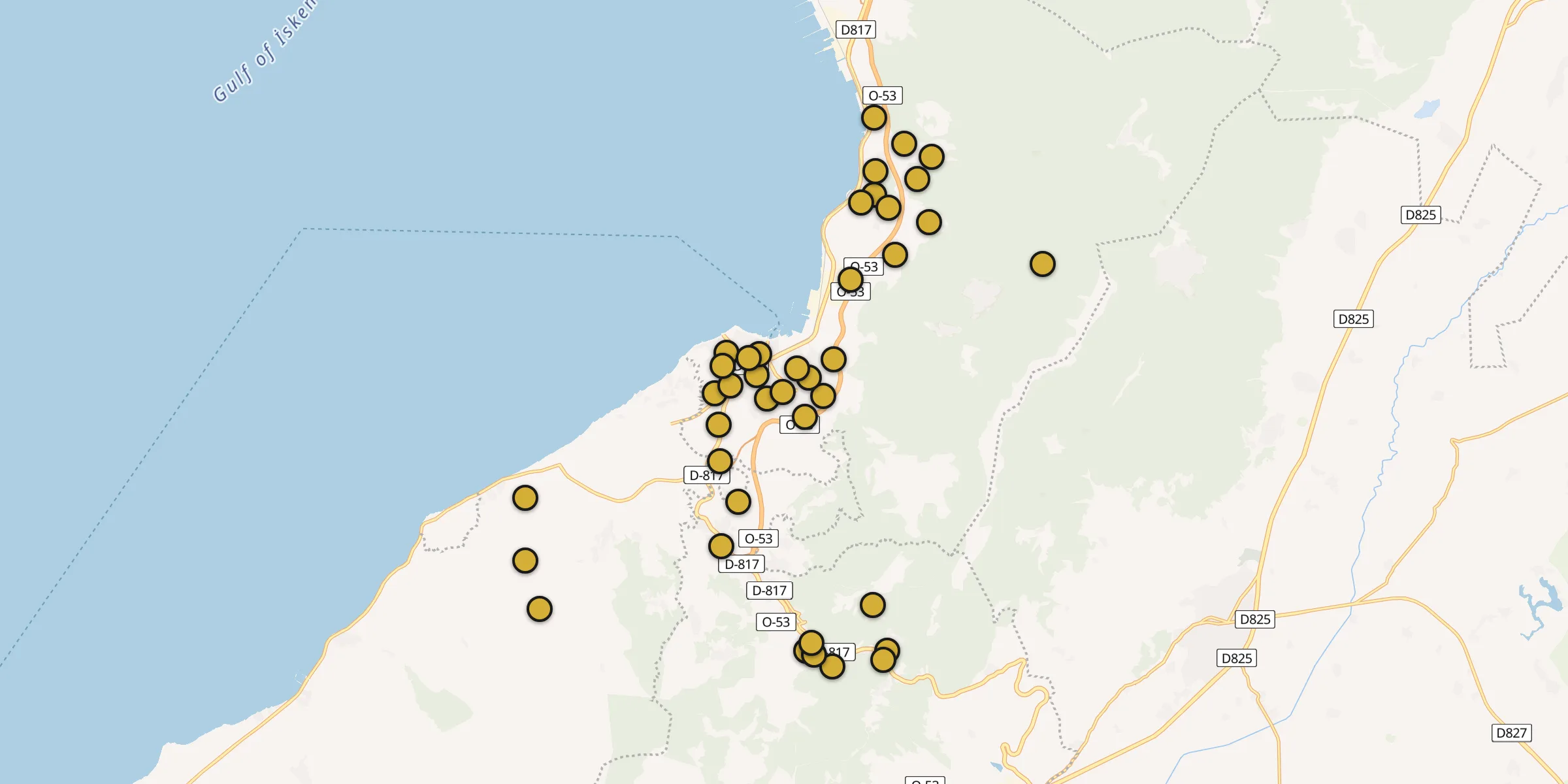 Plan des mosquées à İskenderun : cliquez sur un point pour voir la fiche