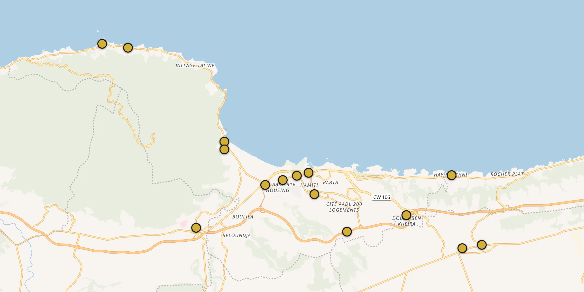 Plan des mosquées à Tipaza : cliquez sur un point pour voir la fiche