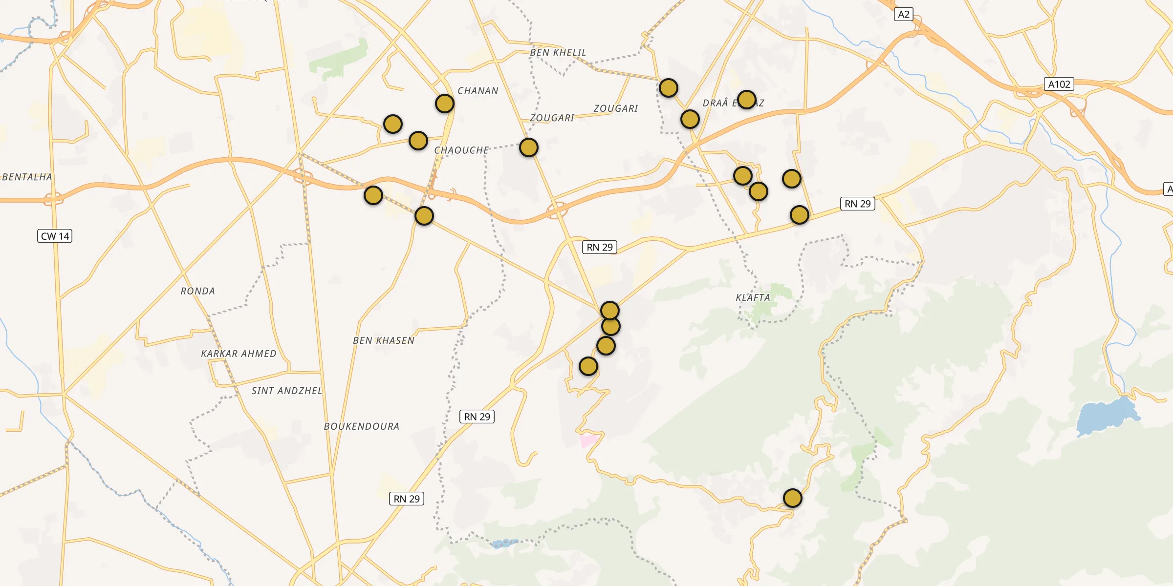 Plan des mosquées à Meftah : cliquez sur un point pour voir la fiche