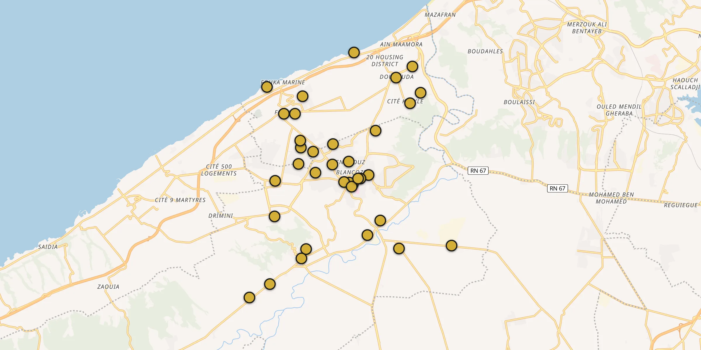 Plan des mosquées à Kolea : cliquez sur un point pour voir la fiche