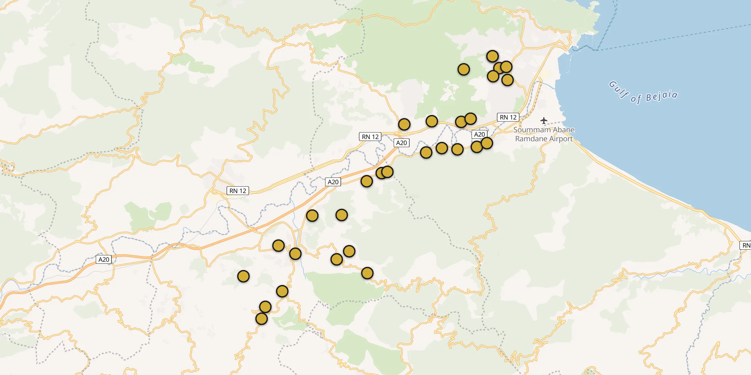 Plan des mosquées à Amizour : cliquez sur un point pour voir la fiche