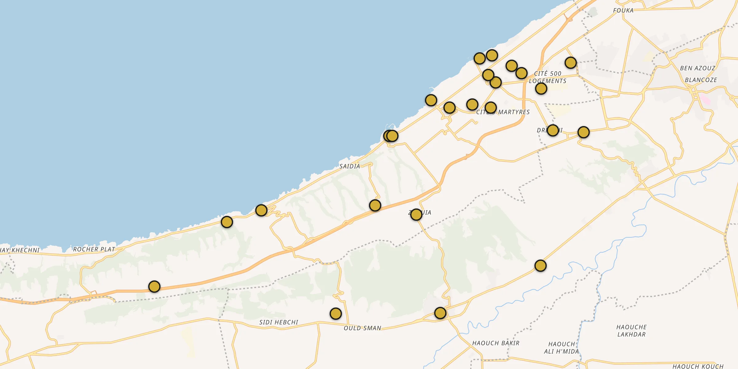Plan des mosquées à Bou Ismaïl : cliquez sur un point pour voir la fiche