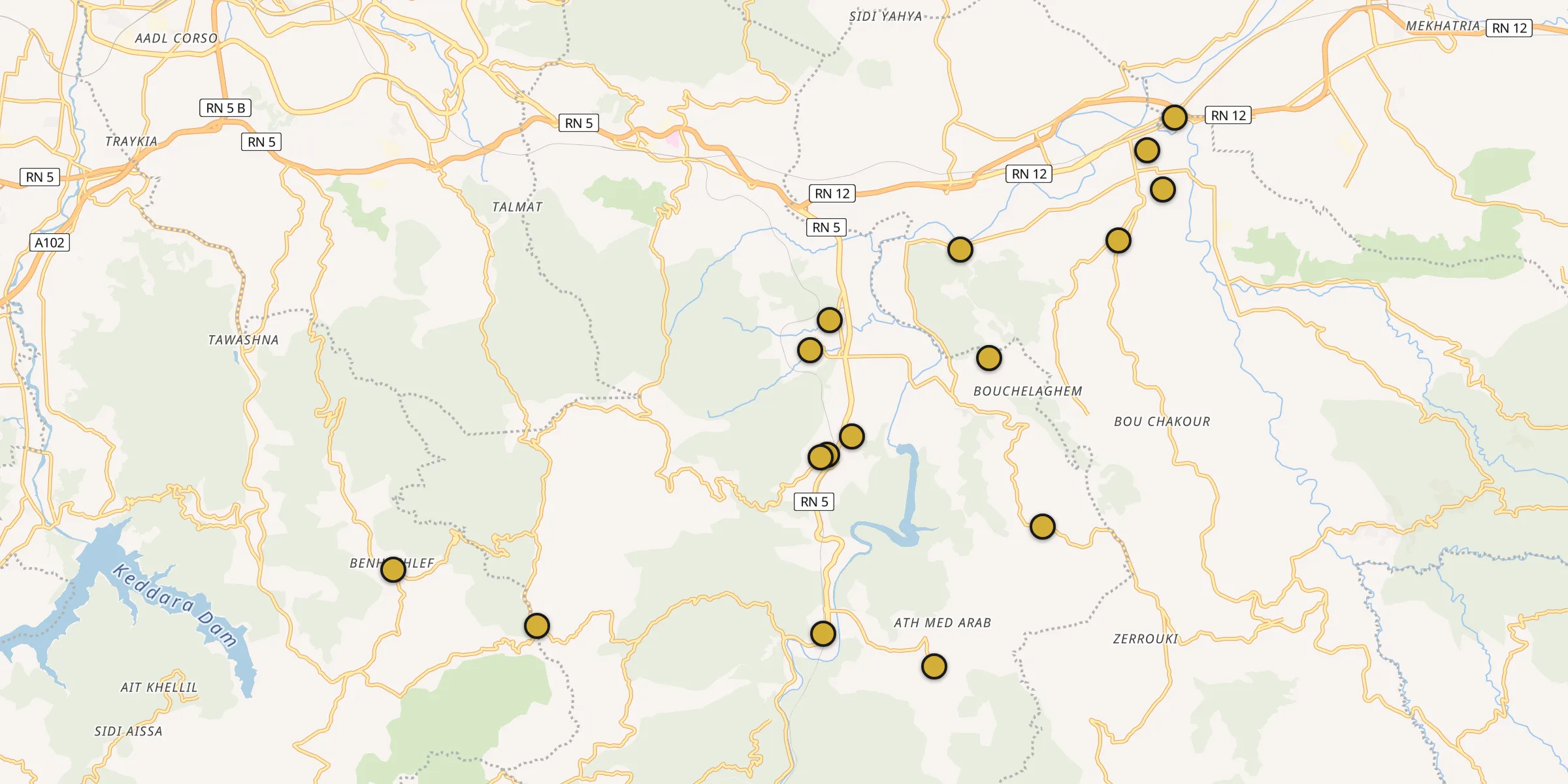 Plan des mosquées à Beni Amrane : cliquez sur un point pour voir la fiche