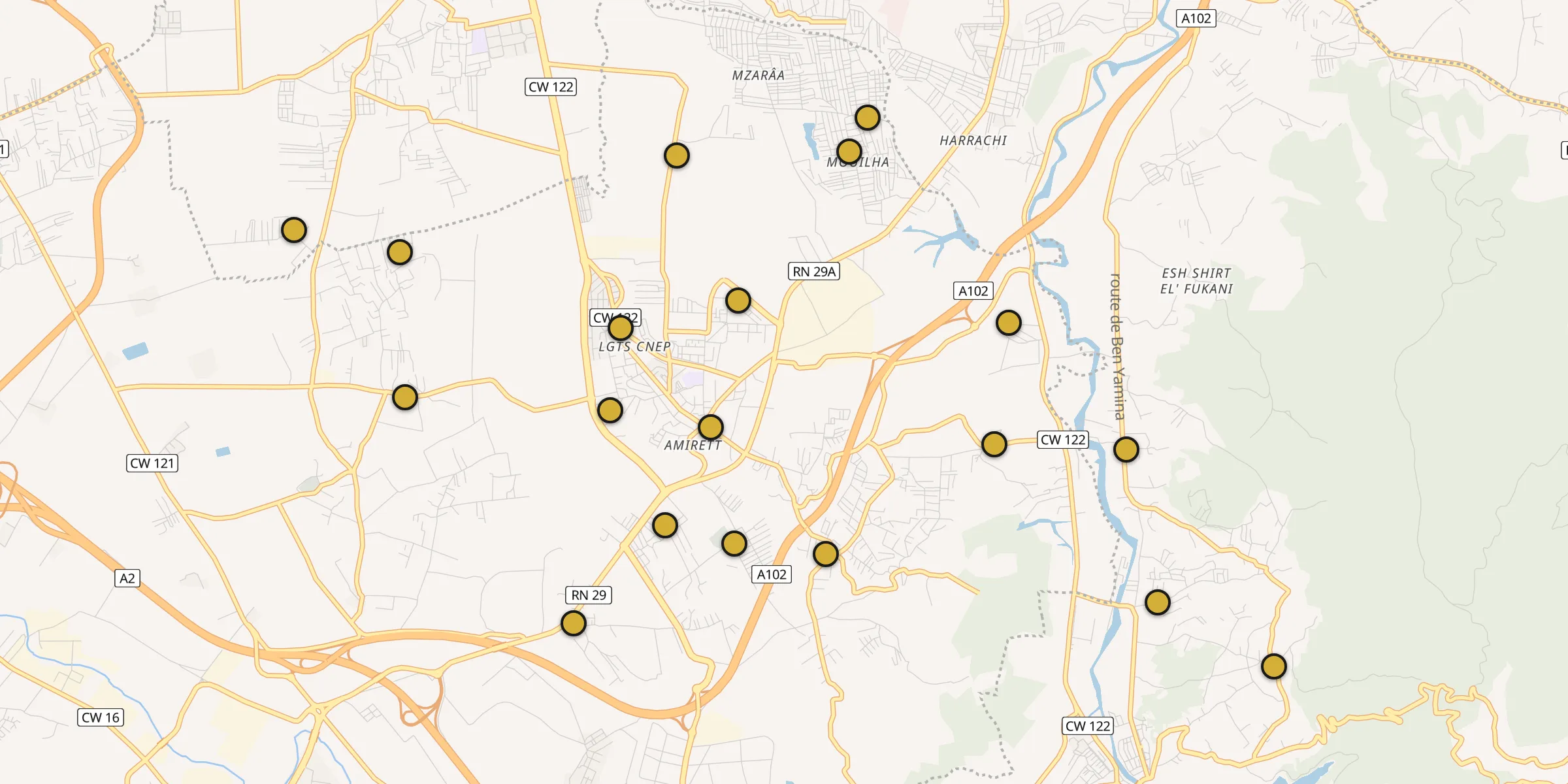 Plan des mosquées à Ouled Moussa : cliquez sur un point pour voir la fiche