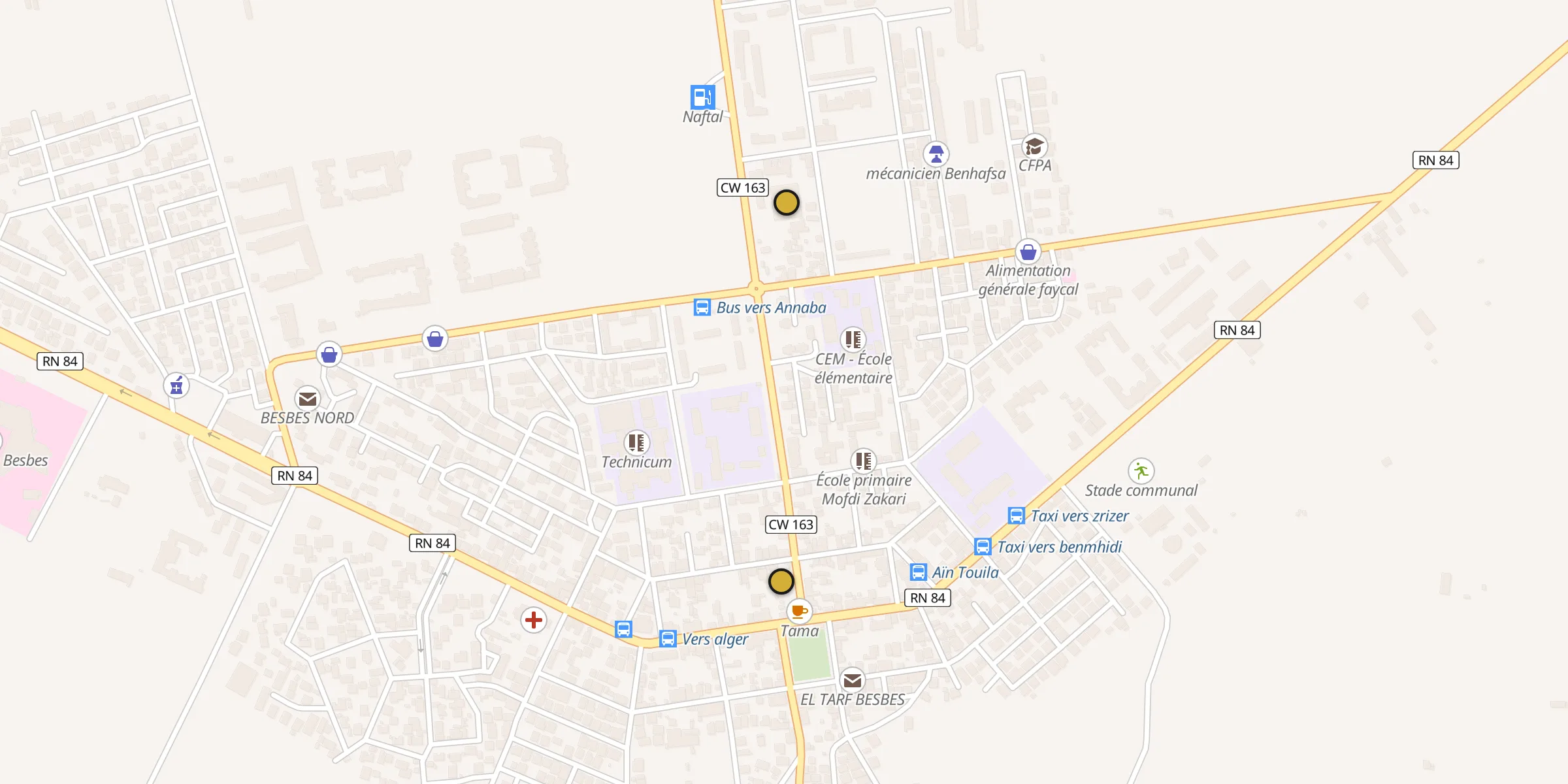 Plan des mosquées à Besbes : cliquez sur un point pour voir la fiche