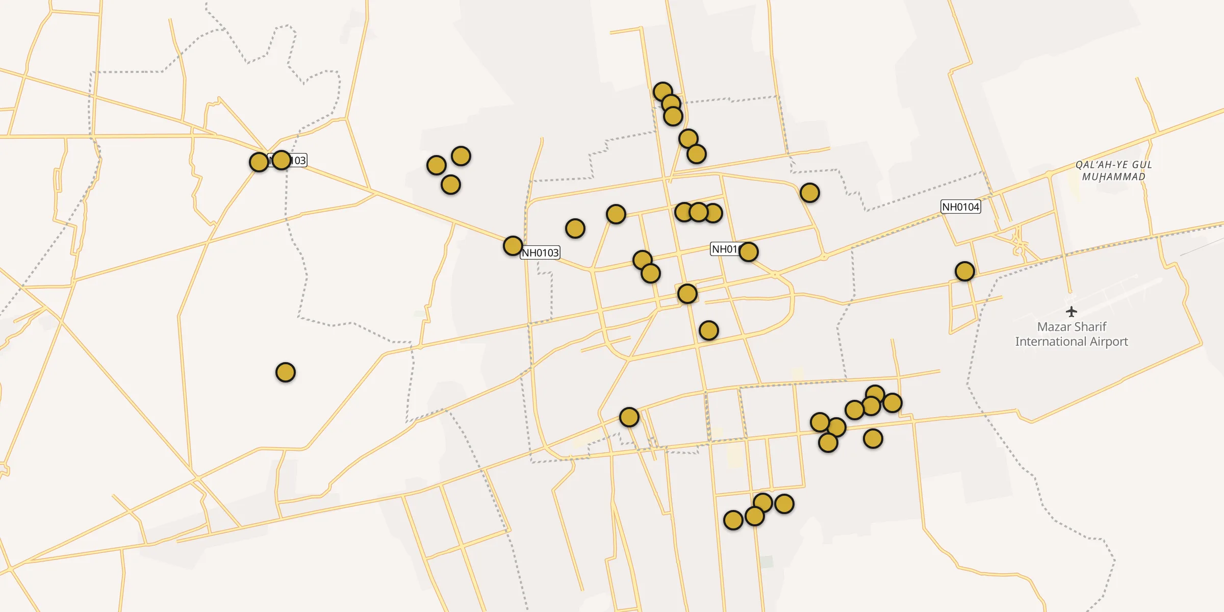 Carte des mosquées à Mazār-e Sharīf