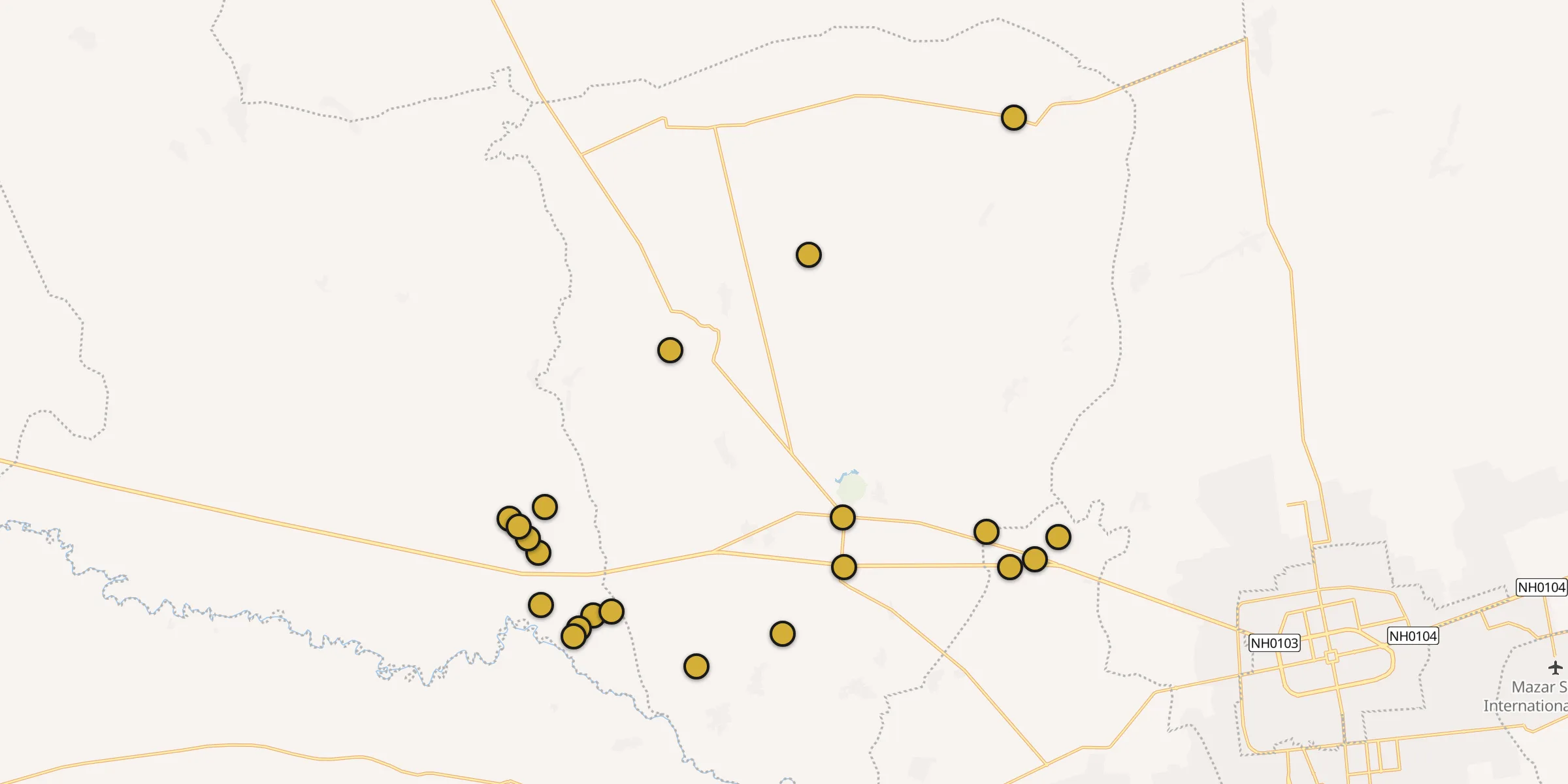 Plan des mosquées à Balkh : cliquez sur un point pour voir la fiche