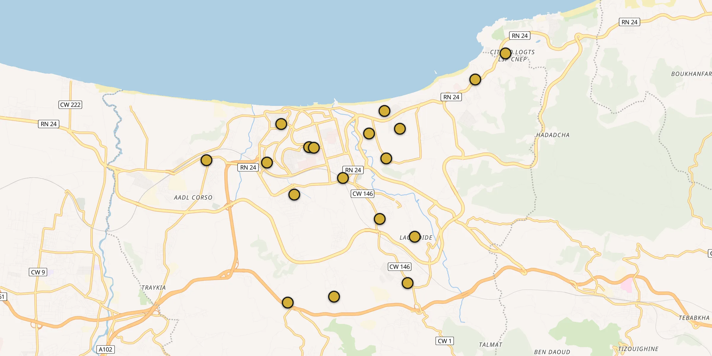 Plan des mosquées à Boumerdas : cliquez sur un point pour voir la fiche