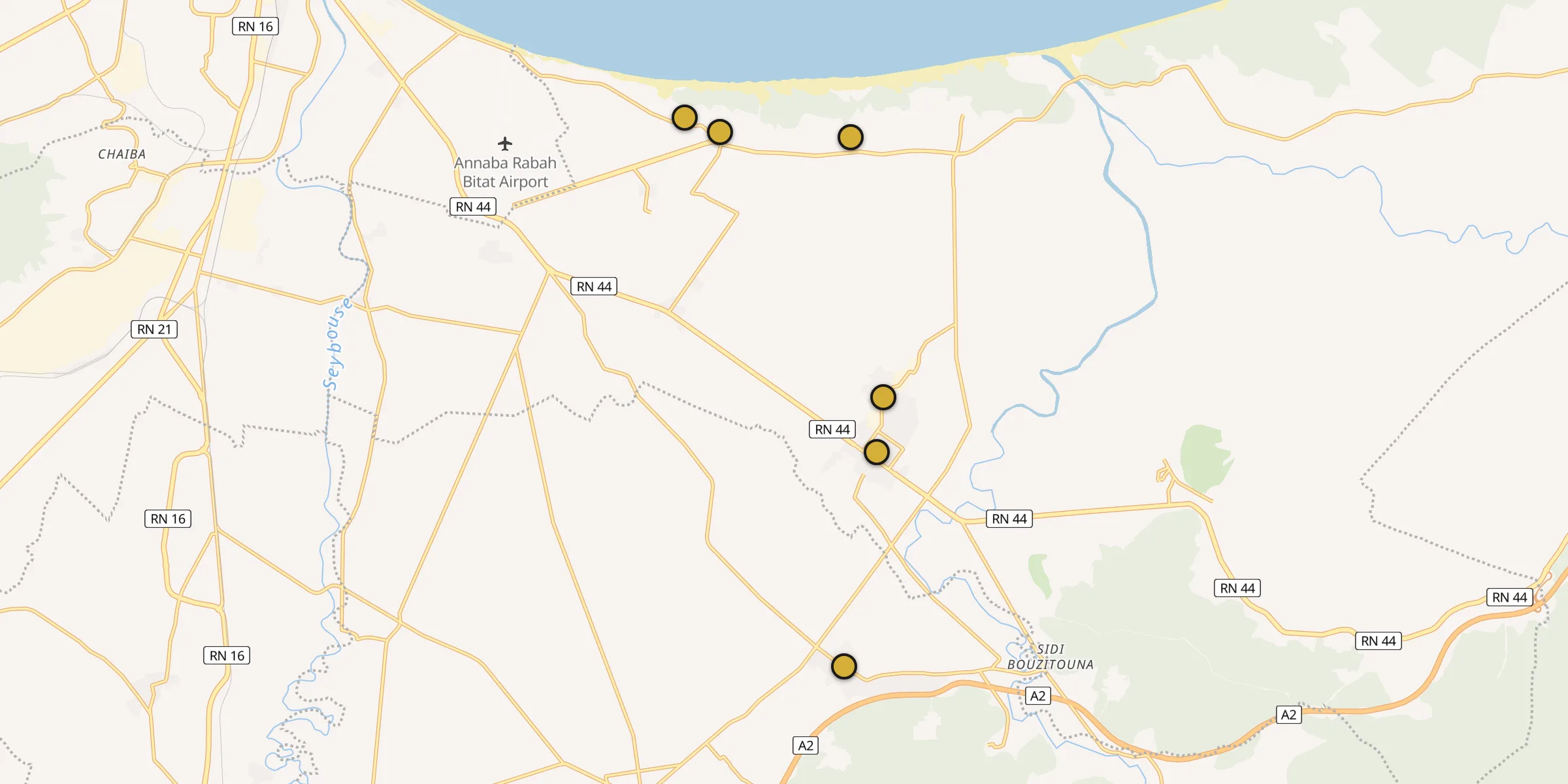 Plan des mosquées à Ben Mehidi : cliquez sur un point pour voir la fiche