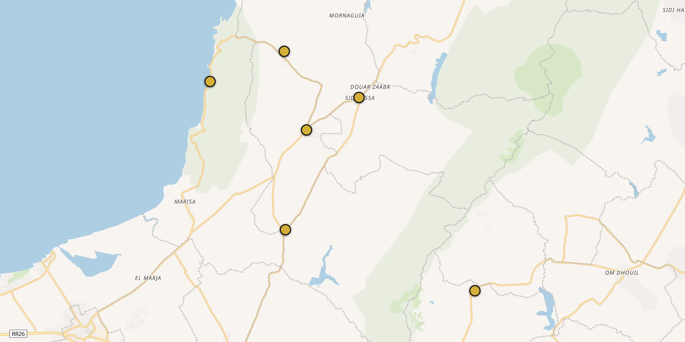 Plan des mosquées à Takelsa : cliquez sur un point pour voir la fiche