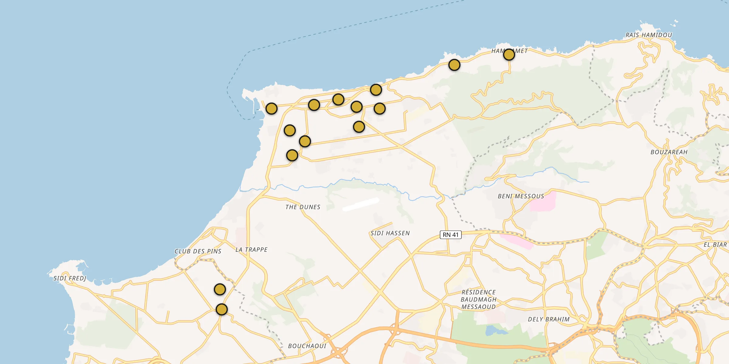Plan des mosquées à Guyotville : cliquez sur un point pour voir la fiche