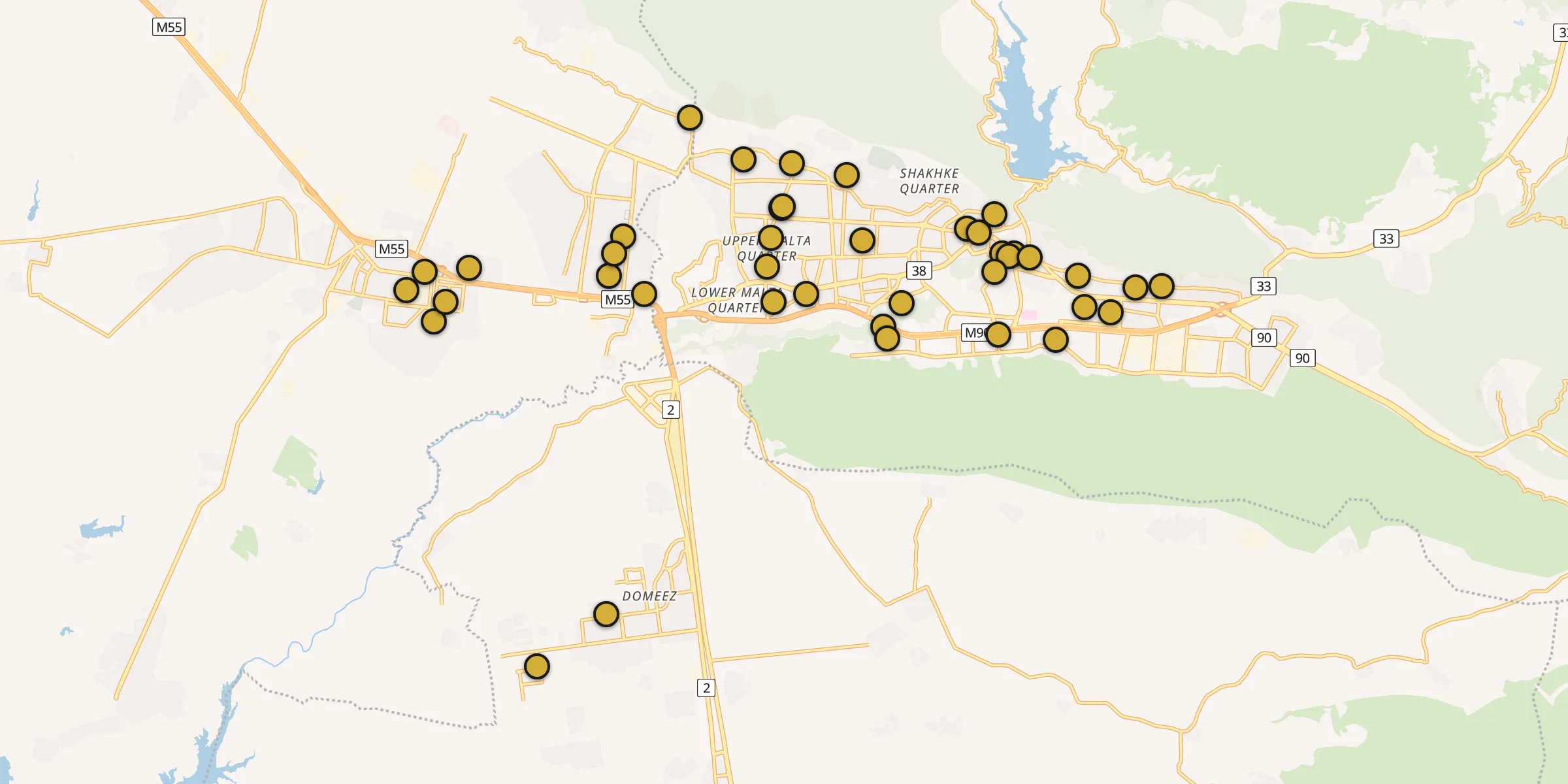 Plan des mosquées à Duhok : cliquez sur un point pour voir la fiche