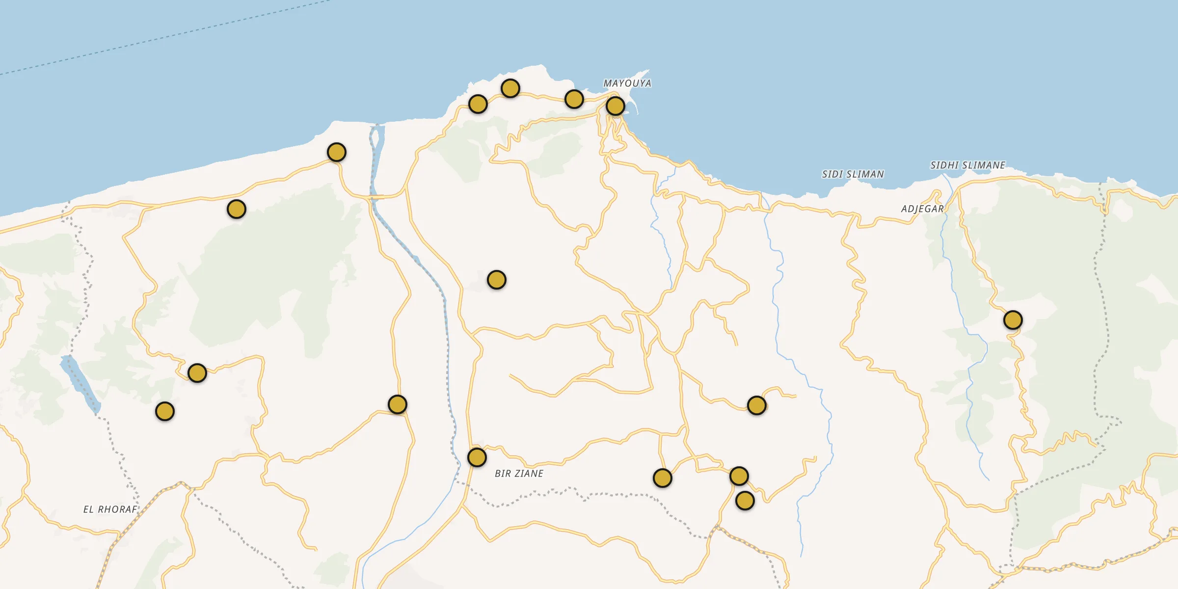 Plan des mosquées à Dellys : cliquez sur un point pour voir la fiche