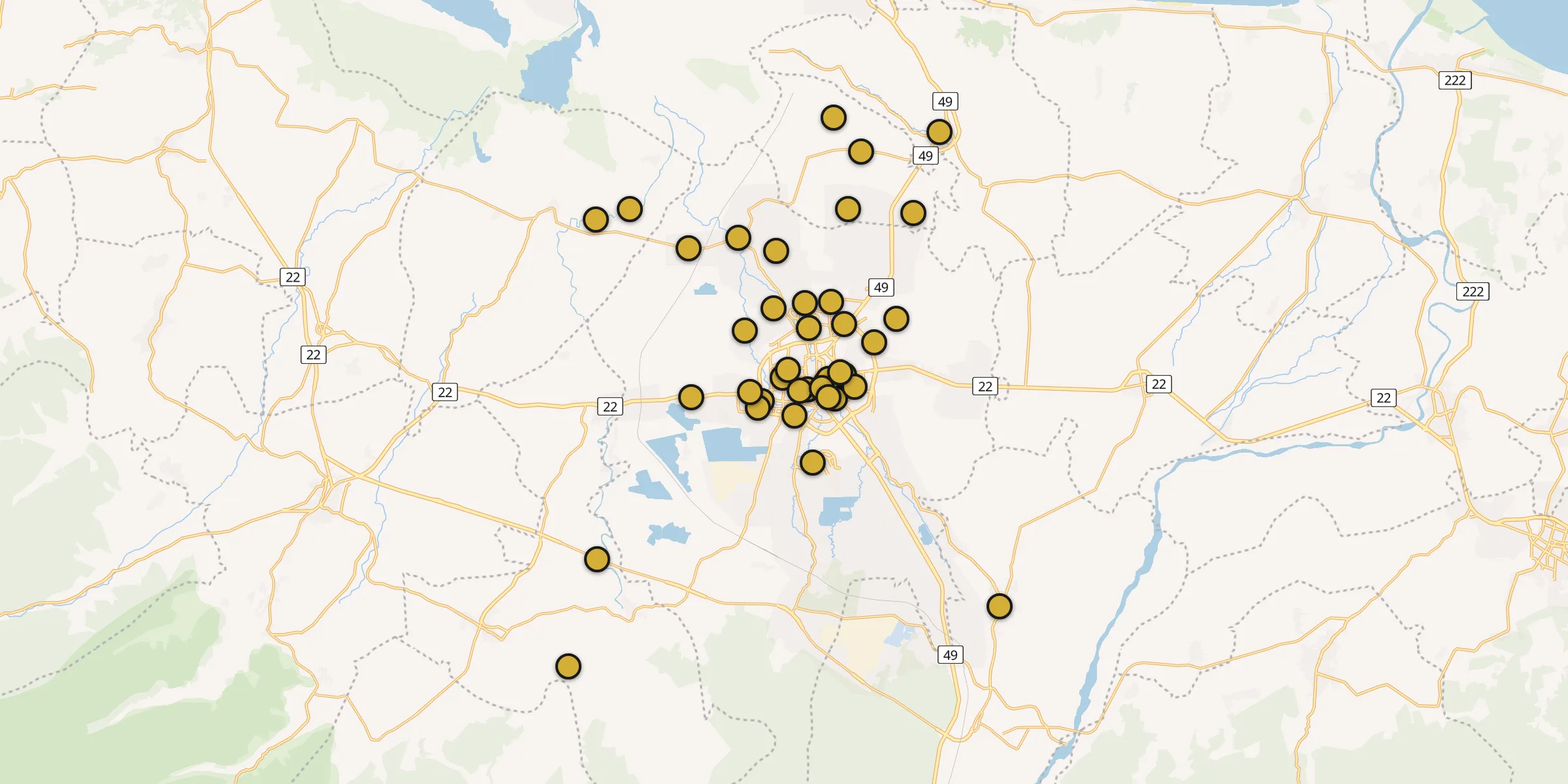 Plan des mosquées à Rasht : cliquez sur un point pour voir la fiche