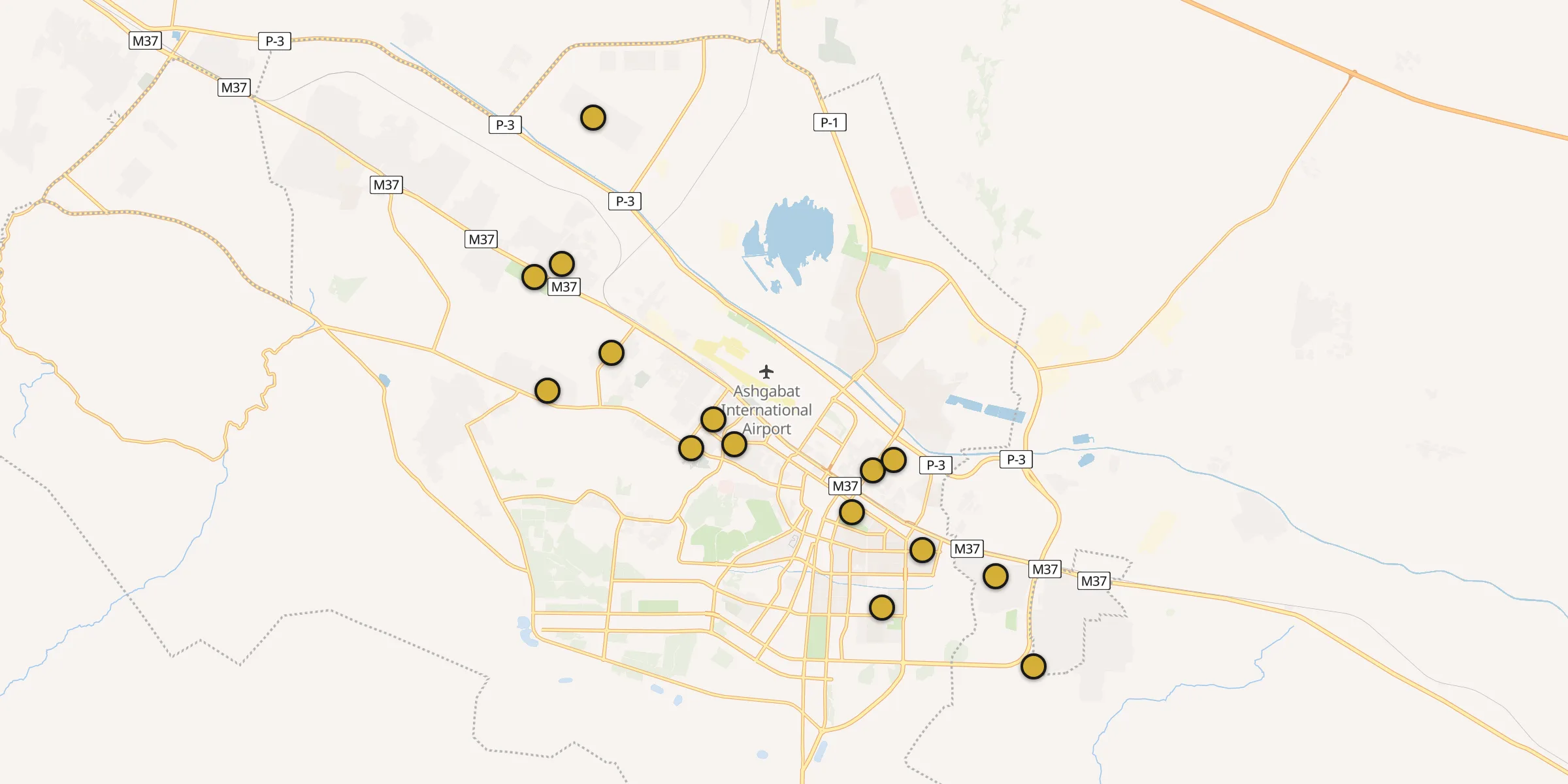 Carte des mosquées à Achgabat