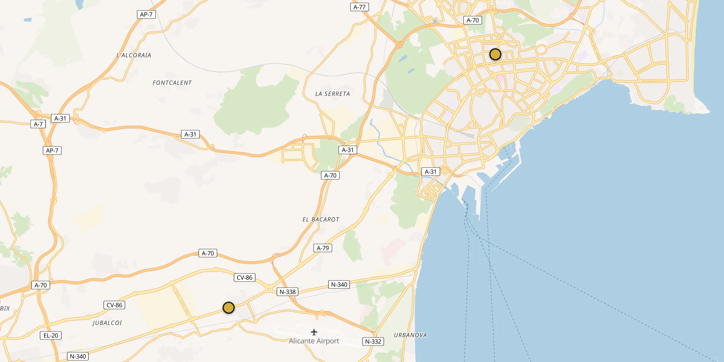 Plan des mosquées à Alicante : cliquez sur un point pour voir la fiche