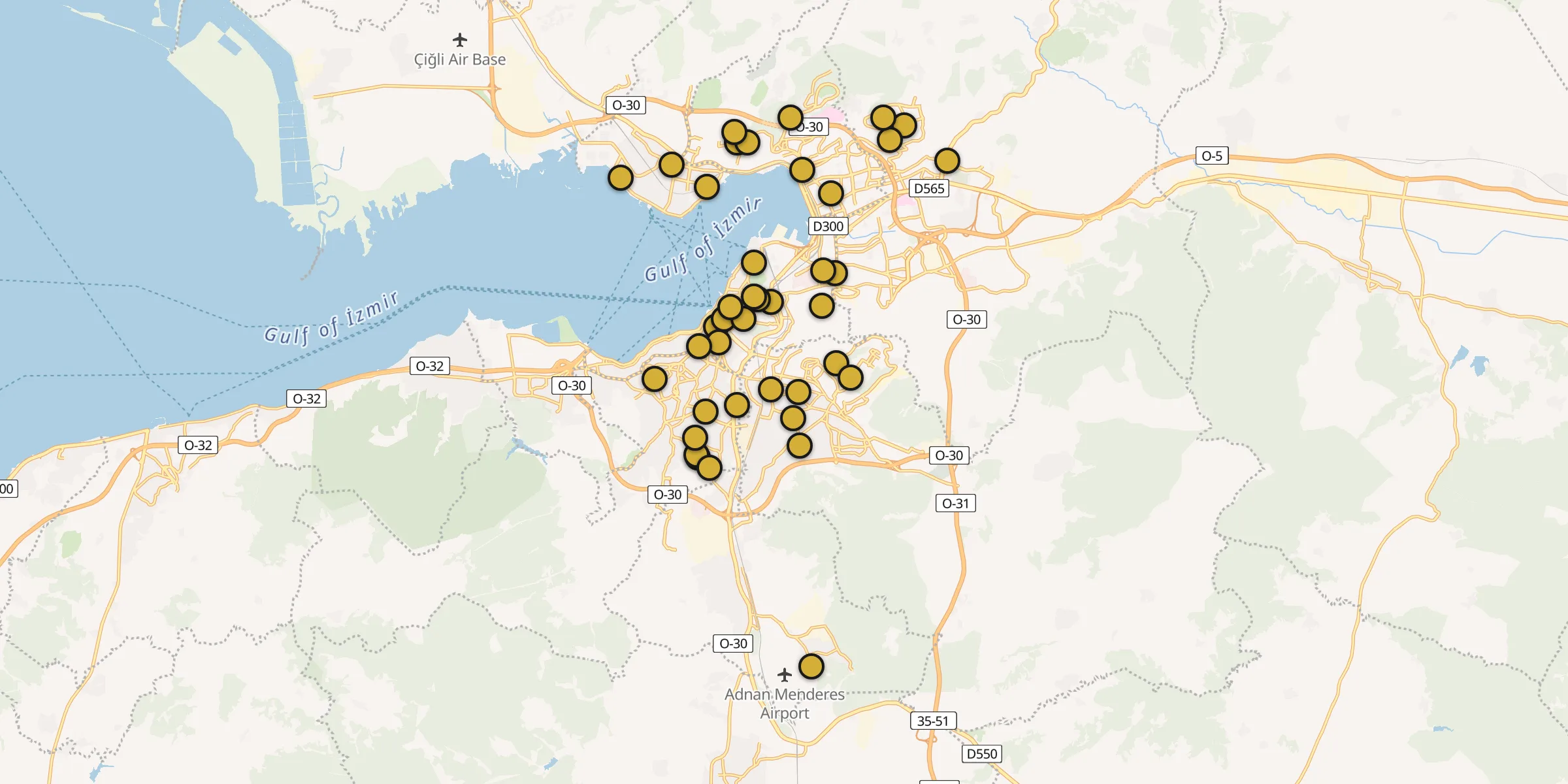 Plan des mosquées à Karabağlar : cliquez sur un point pour voir la fiche