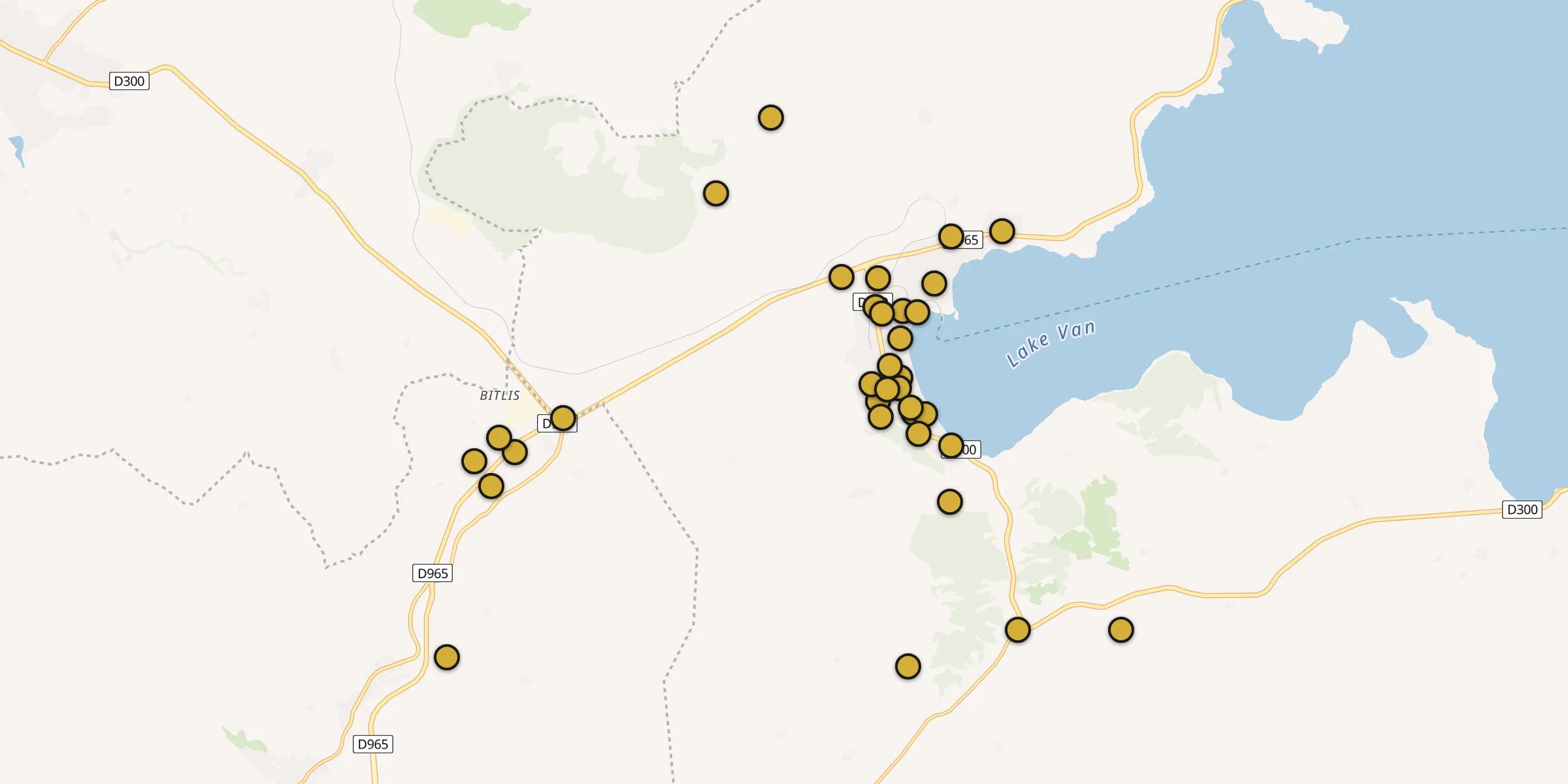 Plan des mosquées à Tatvan : cliquez sur un point pour voir la fiche