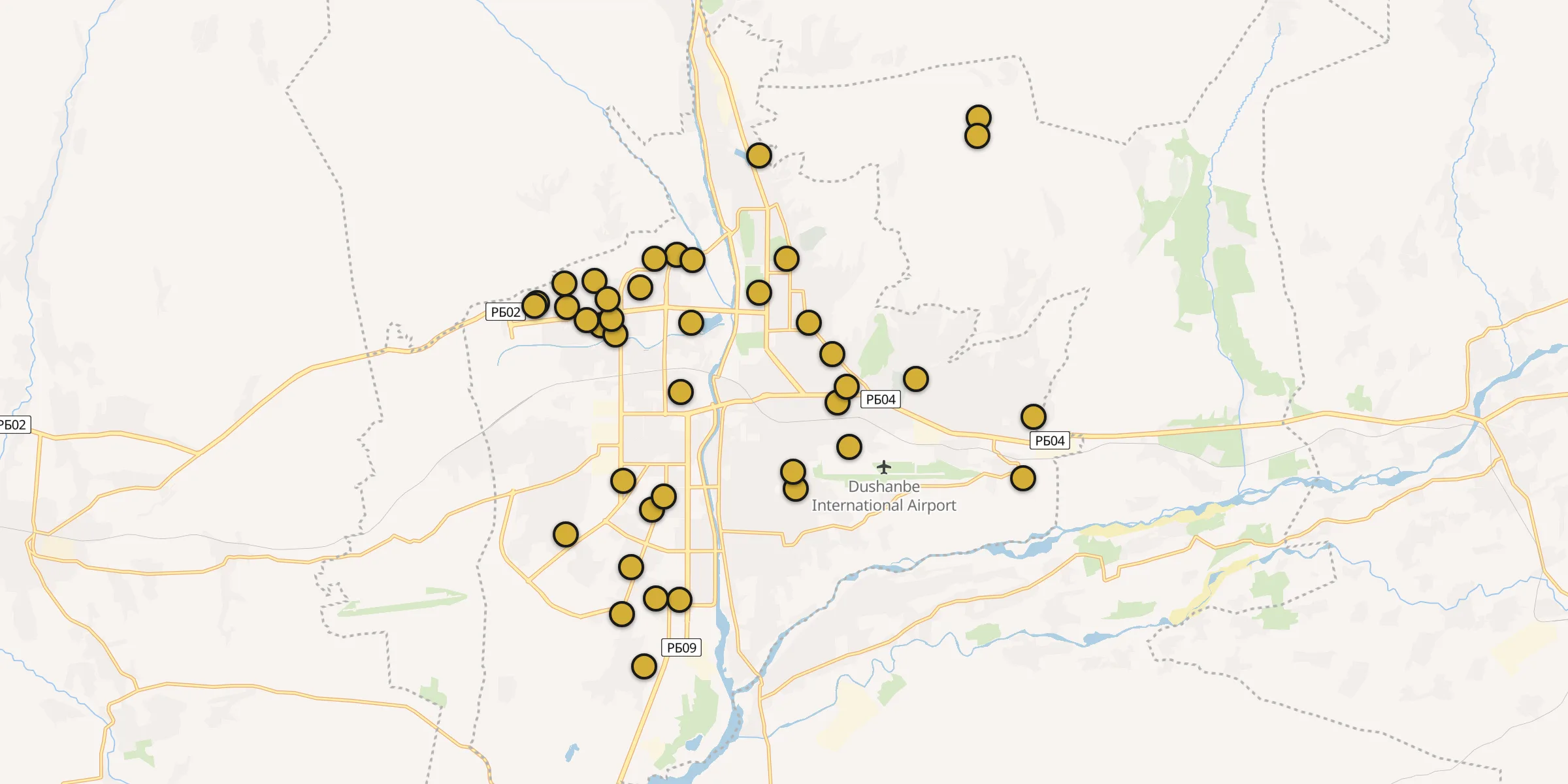 Carte des mosquées à Douchanbé