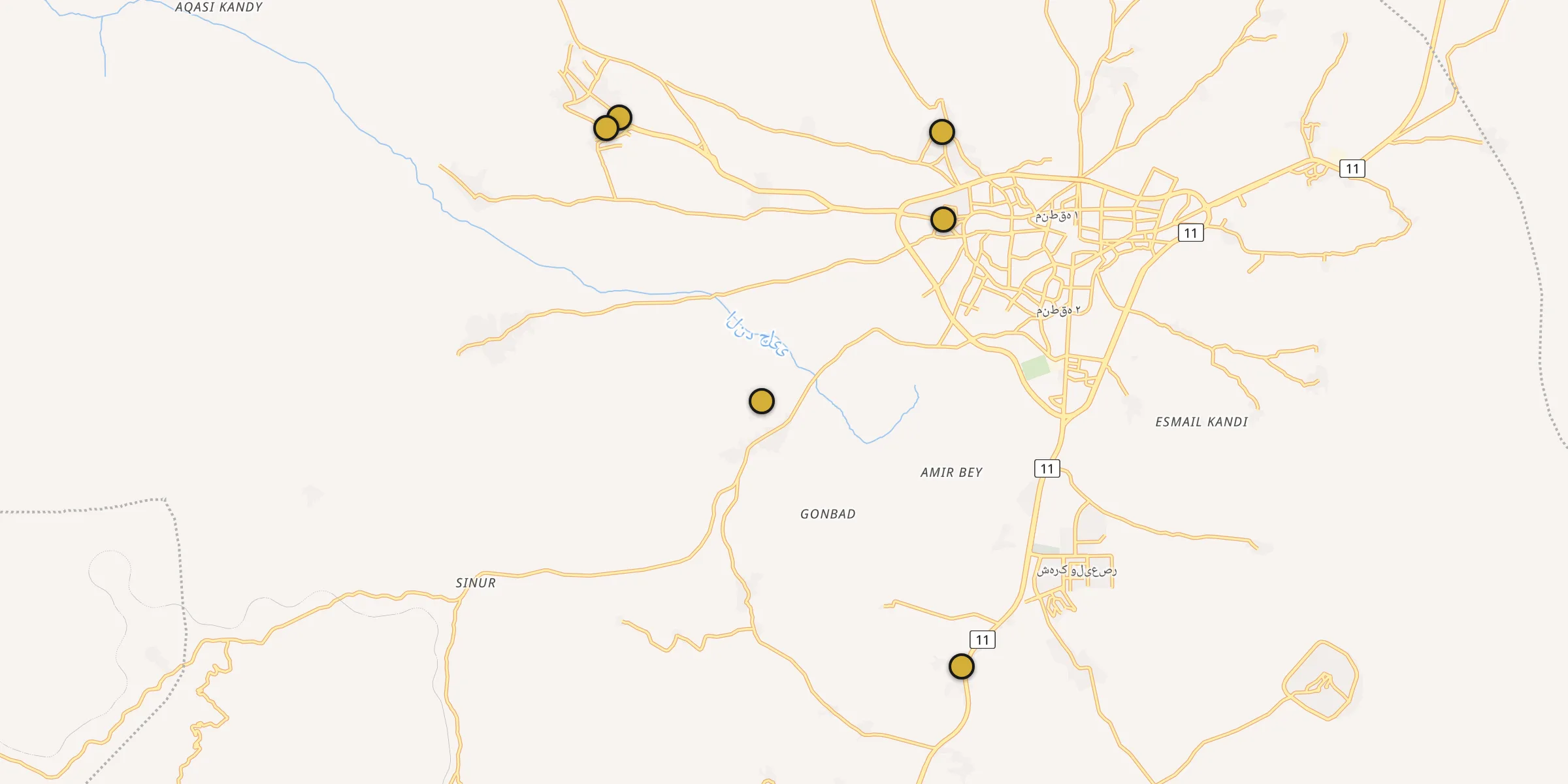 Plan des mosquées à Khoy : cliquez sur un point pour voir la fiche