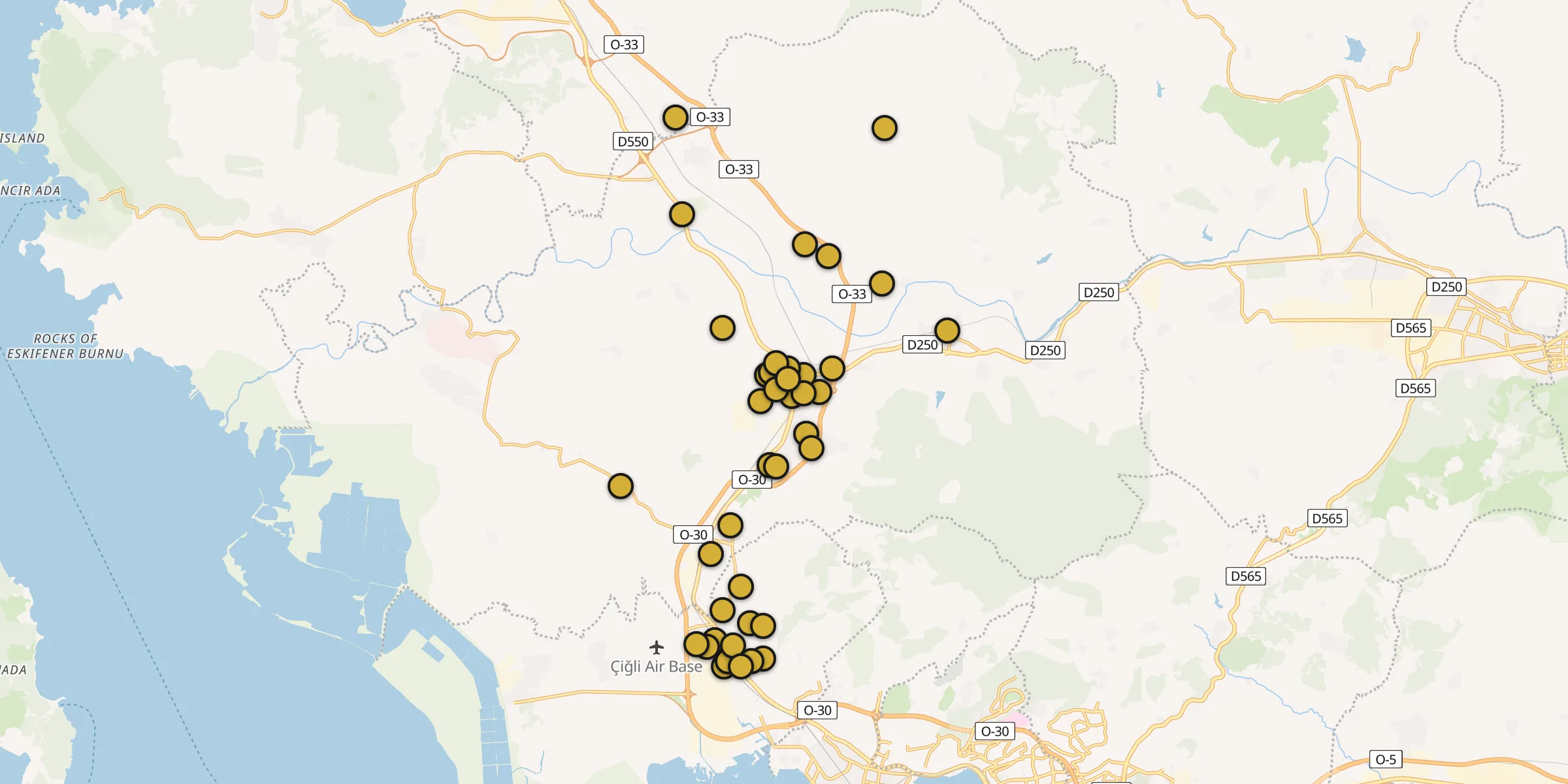 Plan des mosquées à Menemen : cliquez sur un point pour voir la fiche